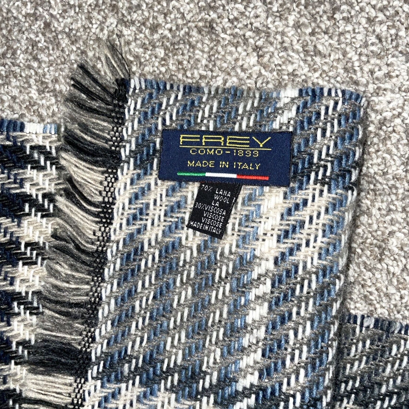 Vintage VINTAGE Frey Como 1899 Italy Made Lana Wool Scarf 69” Long Blue Men’s Wool Scarf Italy 60s-70s Size ONE SIZE - 2 Thumbnail