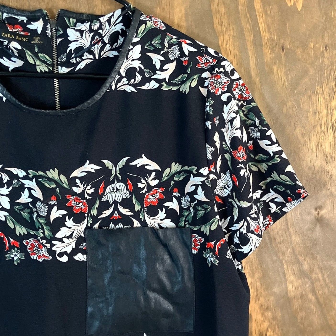 Zara Zara Basic Womens Shirt Black Multi Floral Short Sleeve Zipper Back XL XLarge Size XL / US 12-14 / IT 48-50 - 5 Thumbnail