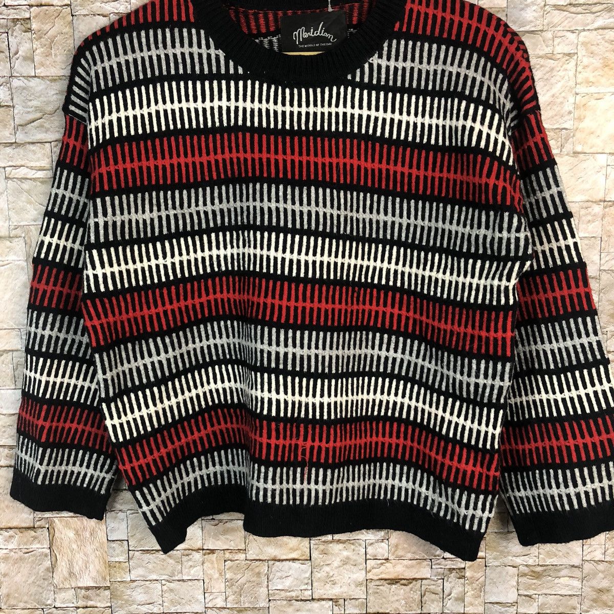 Homespun Knitwear × Japanese Brand × OVER THE STRiPES Merldiom Red stripe Knitwear sweatshirt #A772 Size S / US 4 / IT 40 - 3 Thumbnail