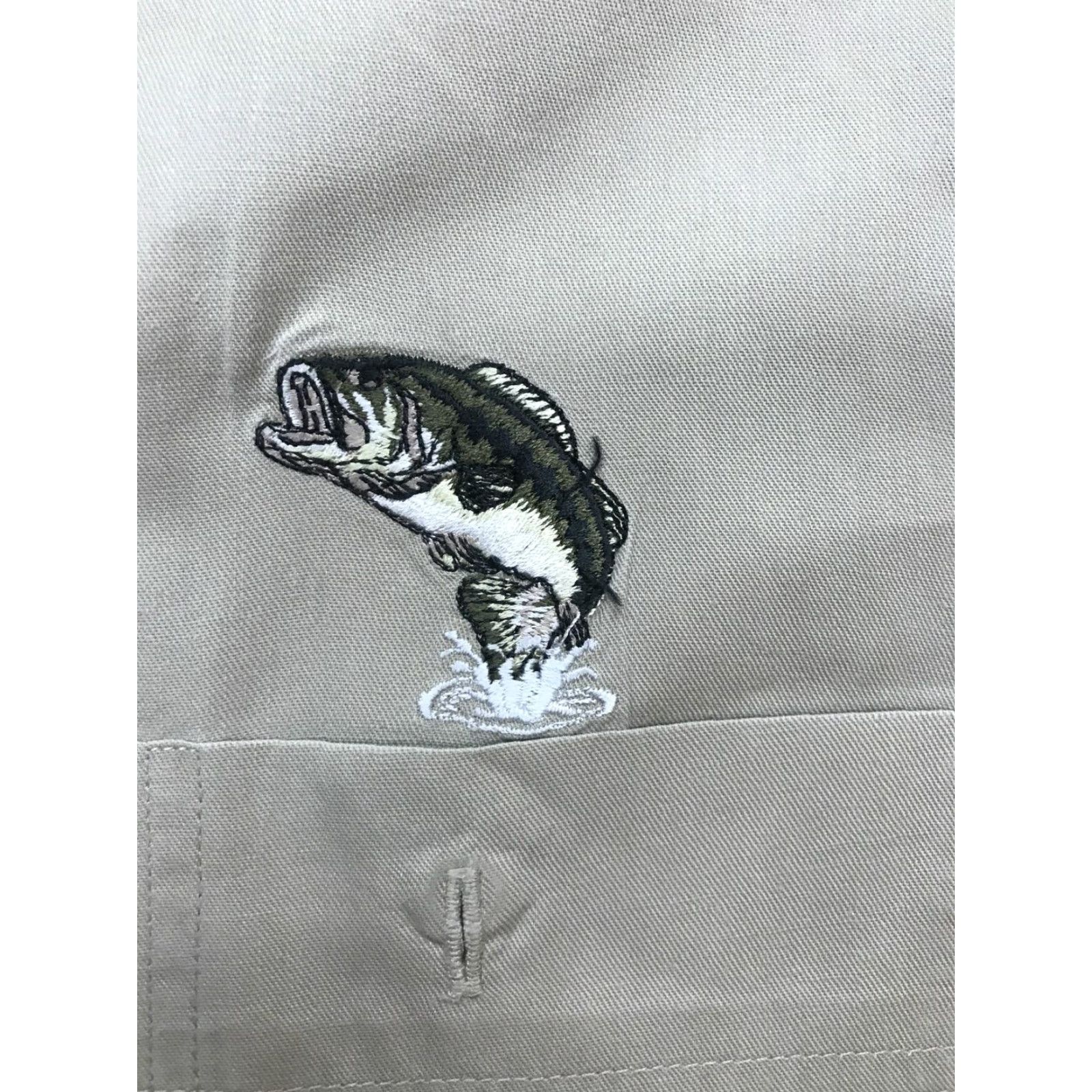 Wrangler VINTAGE Wrangler Shirt Largemouth Bass Embroidered Khaki 2XL Tall Cotton Blend Long Sleeve Mens Shirt 2XLT Beige Rockabilly 1990s Size US XXL / EU 58 / 5 - 2 Thumbnail
