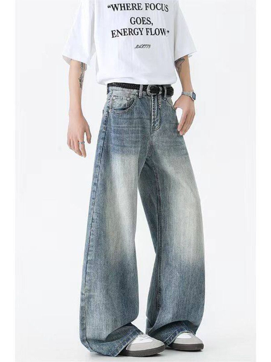 Japanese Brand Men's American-Style Washed Slub Denim Curved-Leg Jeans Size US 32 / EU 48 - 5 Thumbnail
