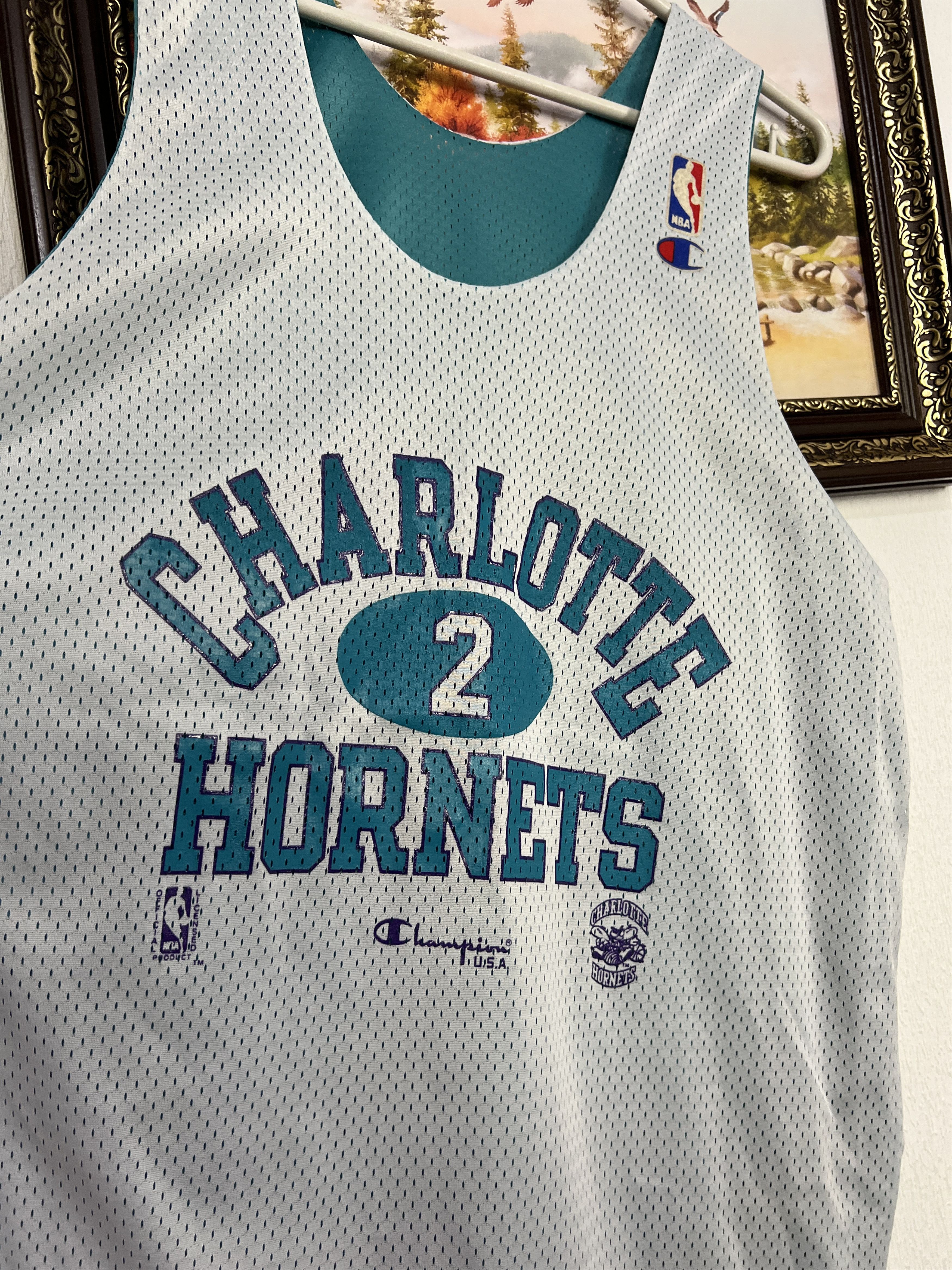 Champion Vintage Charlotte Hornets NBA Double Sided Jersey Warm Up Size US L / EU 52-54 / 3 - 9 Thumbnail