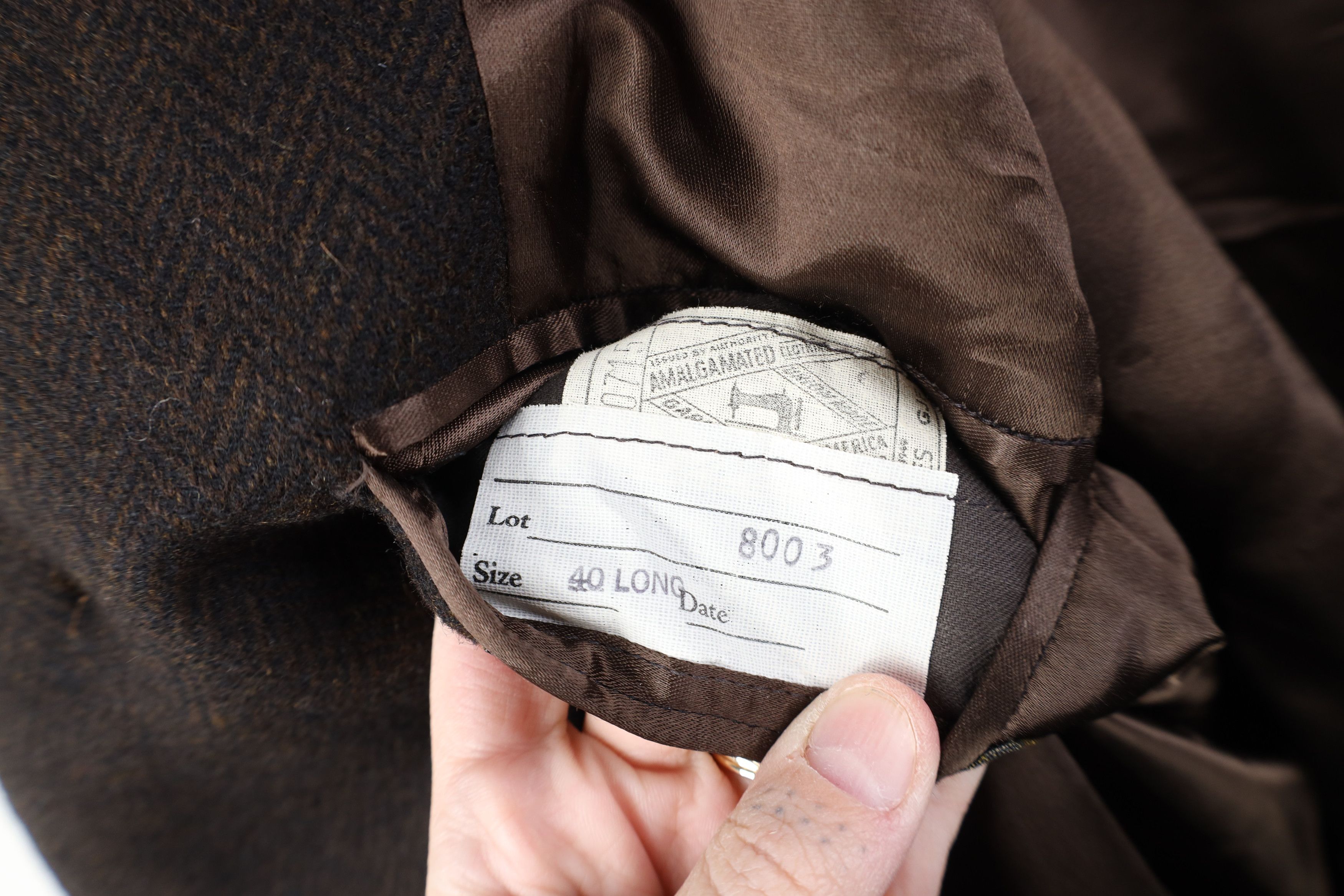 Vintage Vintage 50s Bespoke Herringbone Overcoat Jacket Brown USA Size US XL / EU 56 / 4 - 12 Thumbnail