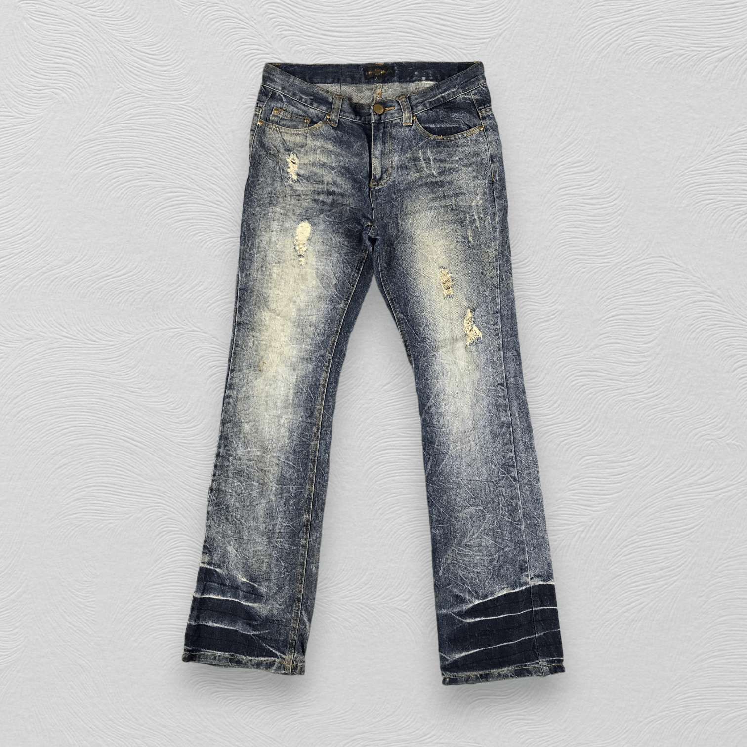 Japanese Brand Lowbox Flared Jeans Distressed Denim KJ1958 Size US 30 / EU 46 - 1 Thumbnail