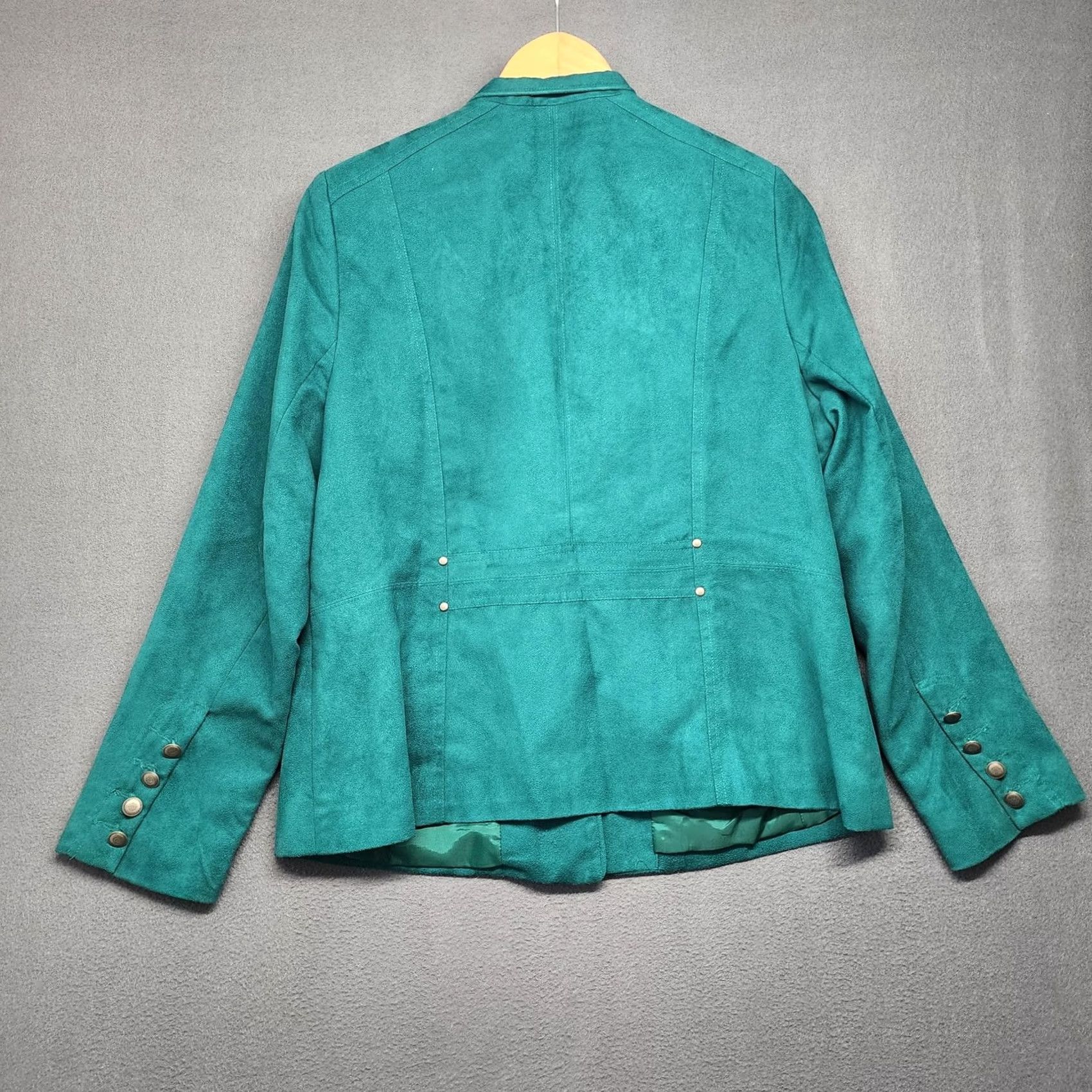 Altea VINTAGE TanJay Jacket Womens 12 Teal Green Faux Suede Button Front Zip Pockets Lined Size XL / US 12-14 / IT 48-50 - 2 Thumbnail