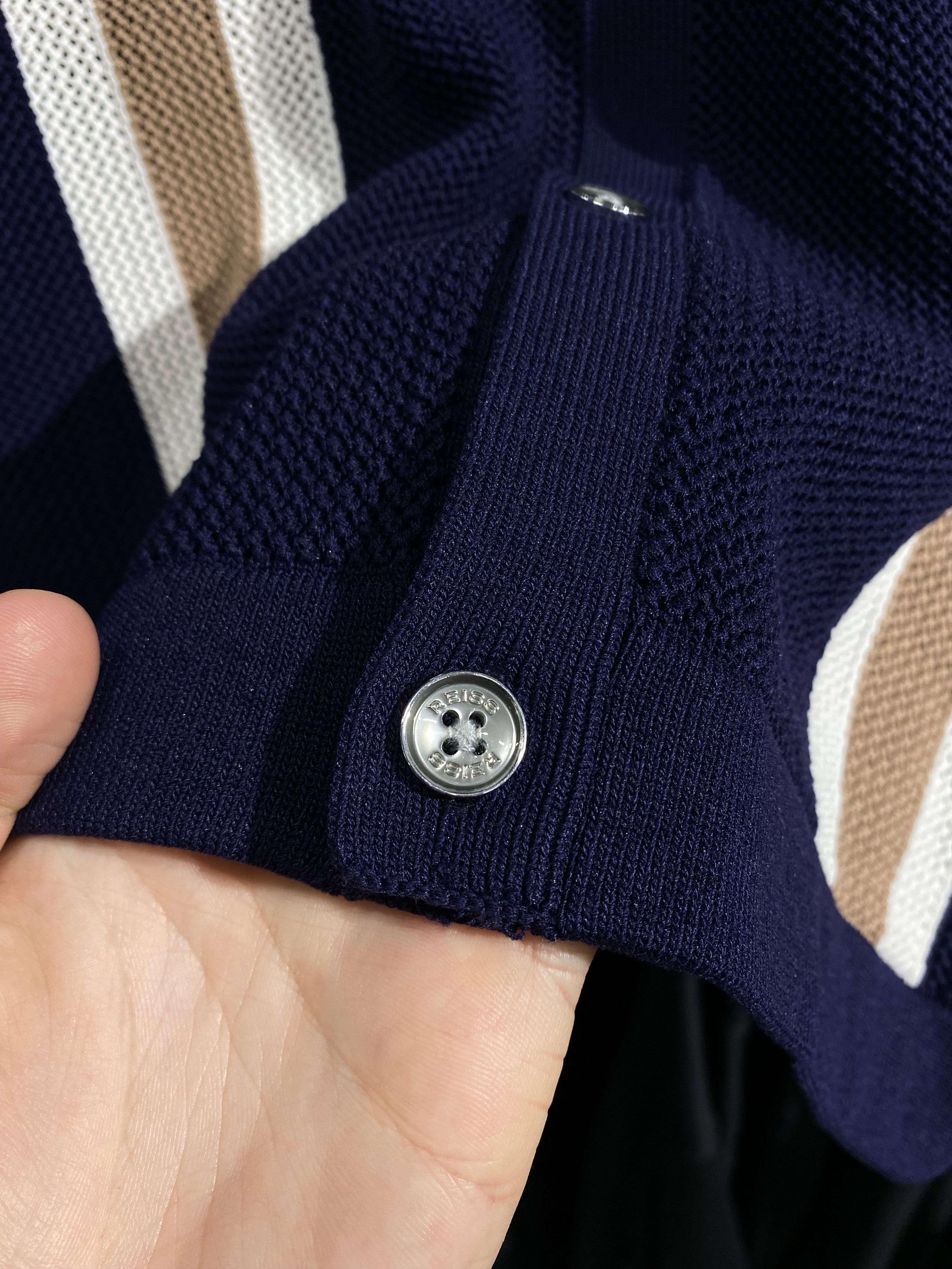 REISS CHÉ KNITTED CONTRAST STRIPE CUBAN COLLAR SHIRT