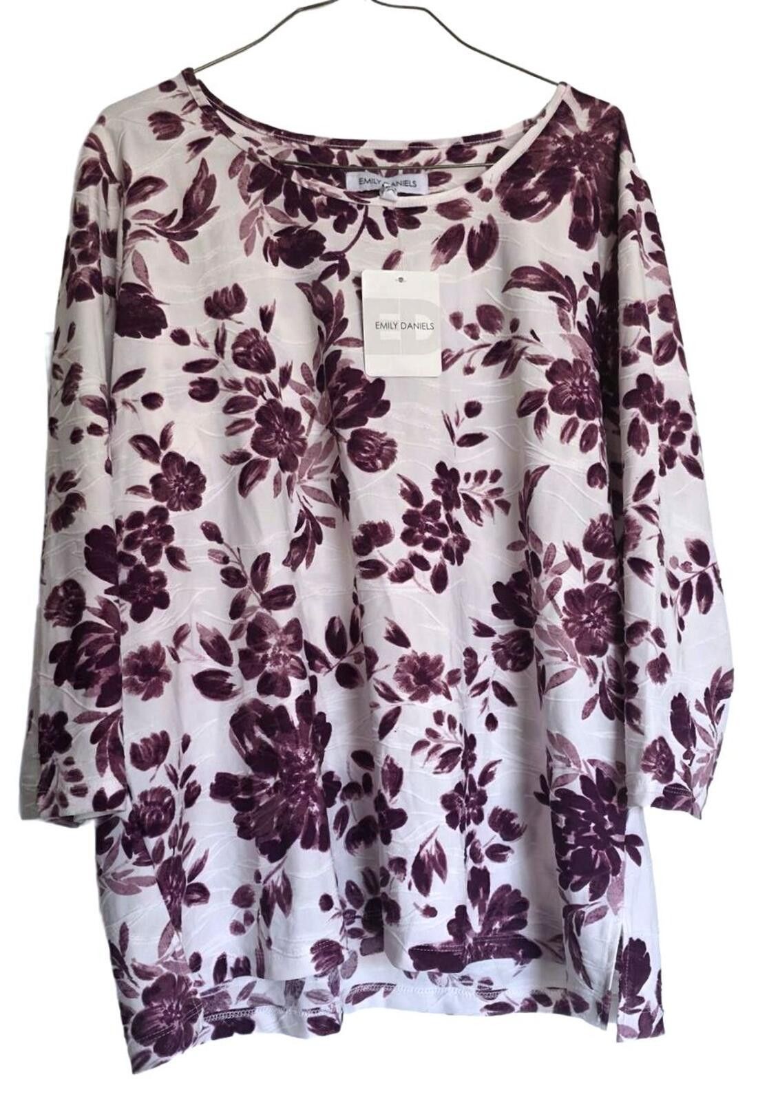 Other Emily Daniels XL Floral Print 3/4 Sleeve Top White & Purple Size XL / US 12-14 / IT 48-50 - 2 Thumbnail