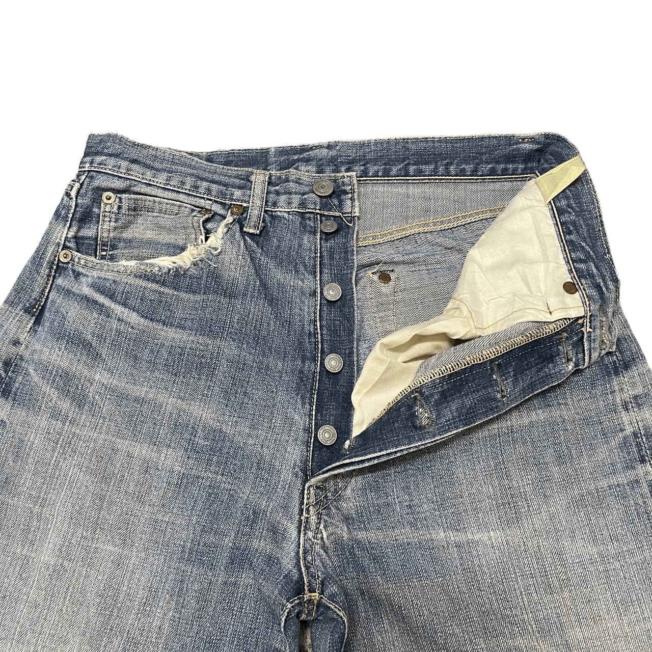 Japanese Brand Vintage La Guardia Selvedge Denim Thrashed Jeans Single ® Size US 30 / EU 46 - 9 Thumbnail