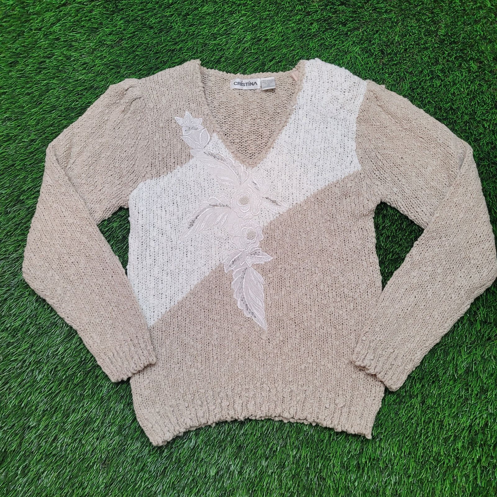Vintage VTG 80s Cristina Embellished Grandma Sweater S Puff Sleeve Size S / US 4 / IT 40 - 1 Thumbnail