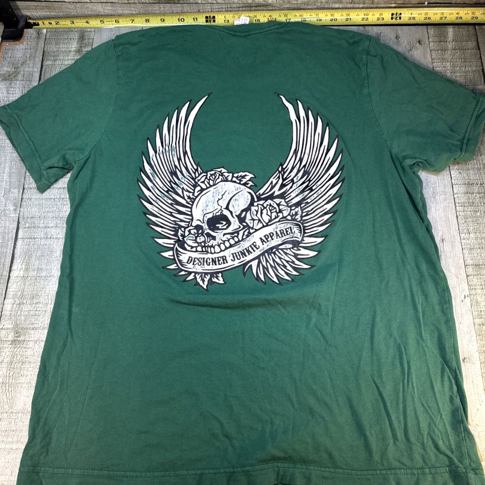 Vintage Designer Junkie Unisex T-Shirt Green Size Large Skull Angel Graphic Tee Cotton Bella + Canvas Casual Shirt Mens L Green Skull Angel Graphic Tee Size US L / EU 52-54 / 3 - 4 Thumbnail