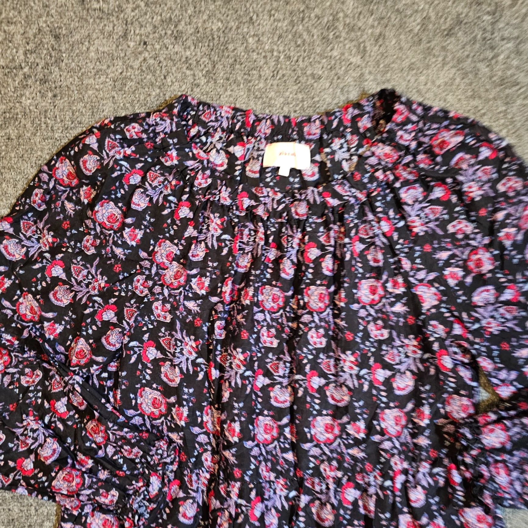 Xirena Xirena Dress Womens XS Black Red Floral Silk Long Sleeve Boho A-Line Casual Dress Size XS / US 0-2 / IT 36-38 - 2 Thumbnail