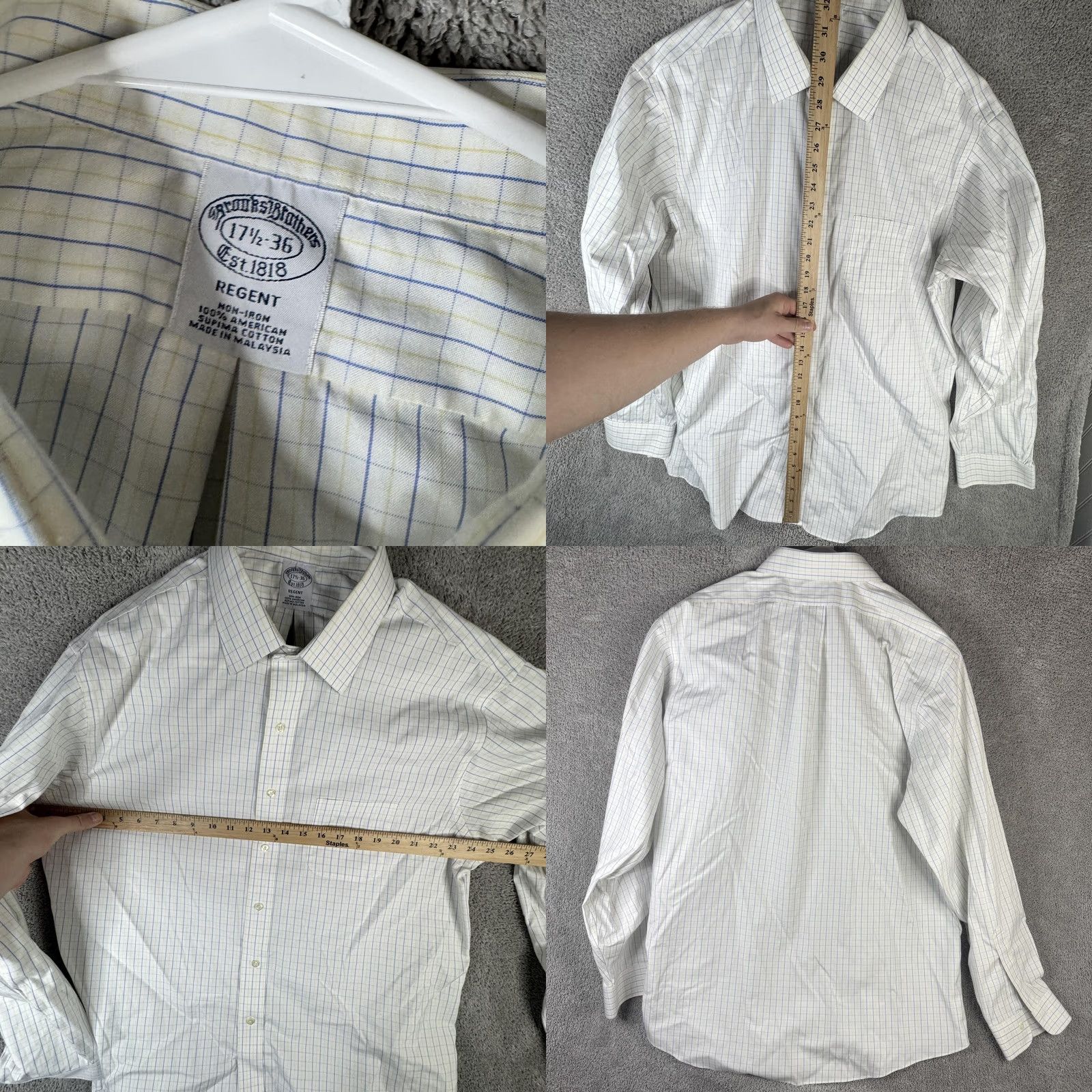 Brooks Brothers Brooks Brothers Shirt Mens 17.5 36 White Check Regent Non-Iron Supima Cotton Dress Shirt Mens 17.5 Neck 36 Sleeve Size US XXL / EU 58 / 5 - 8 Thumbnail