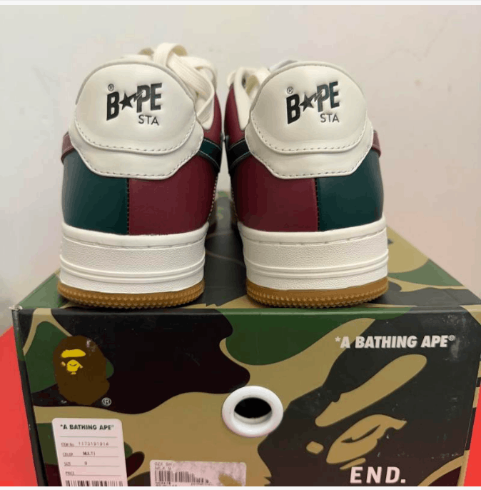 Bape A Bathing Ape Bapesta Low White Green Red Sneakers Size US 9.5 / EU 42-43 - 3 Thumbnail