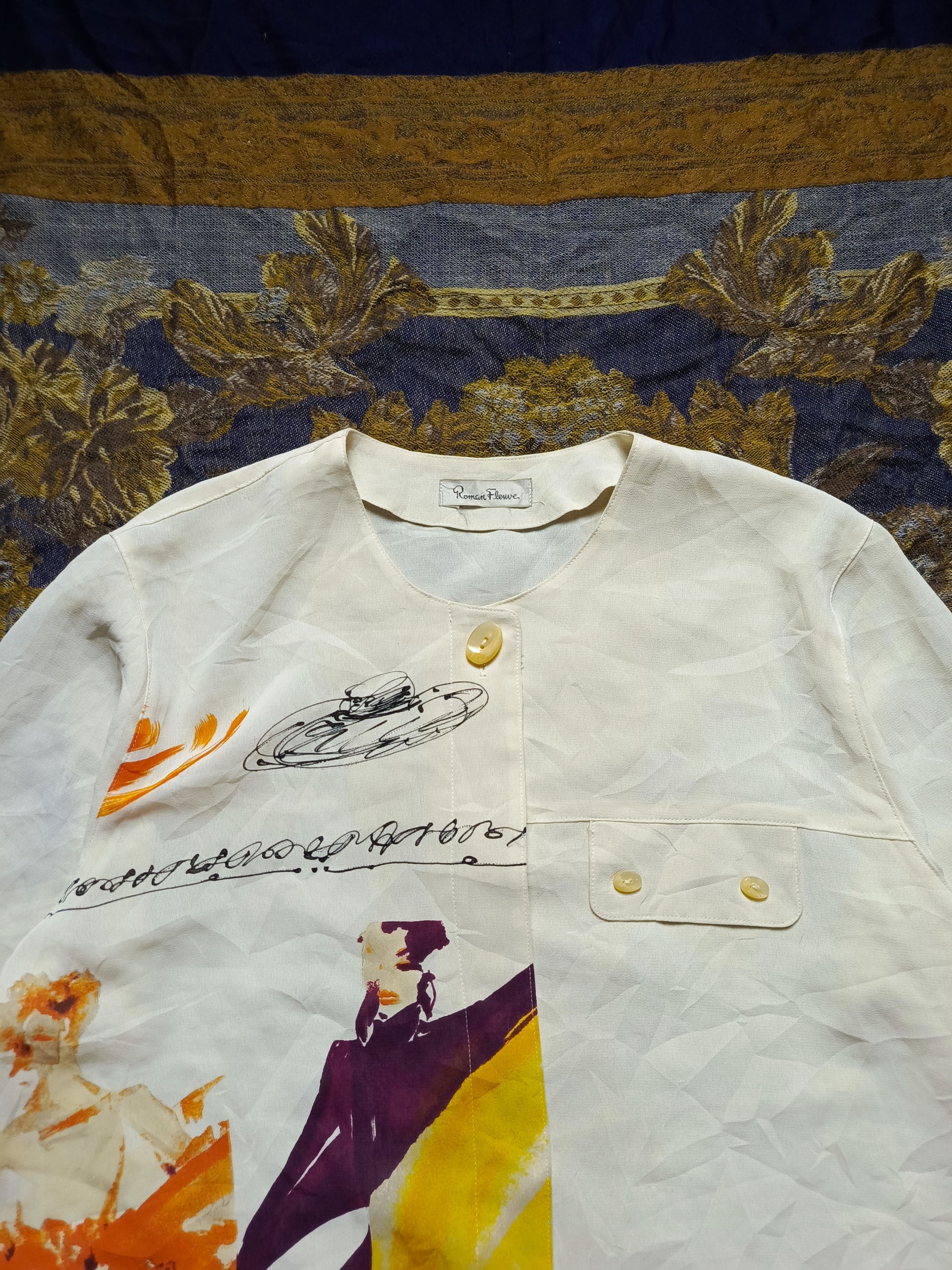 Japanese Brand Roman Fleuve Graphic Art Blouse – Modern Classic Vibes Size M / US 6-8 / IT 42-44 - 2 Thumbnail