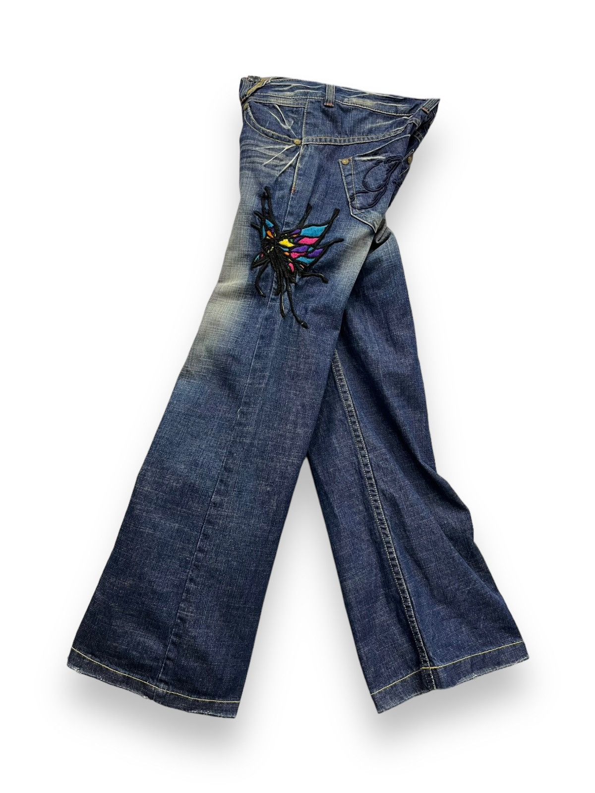 Arts & Science FYE TATTOO🔥RED PEPPER Butterfly Embroidery Wide Flare Denim Size 29" - 5 Thumbnail