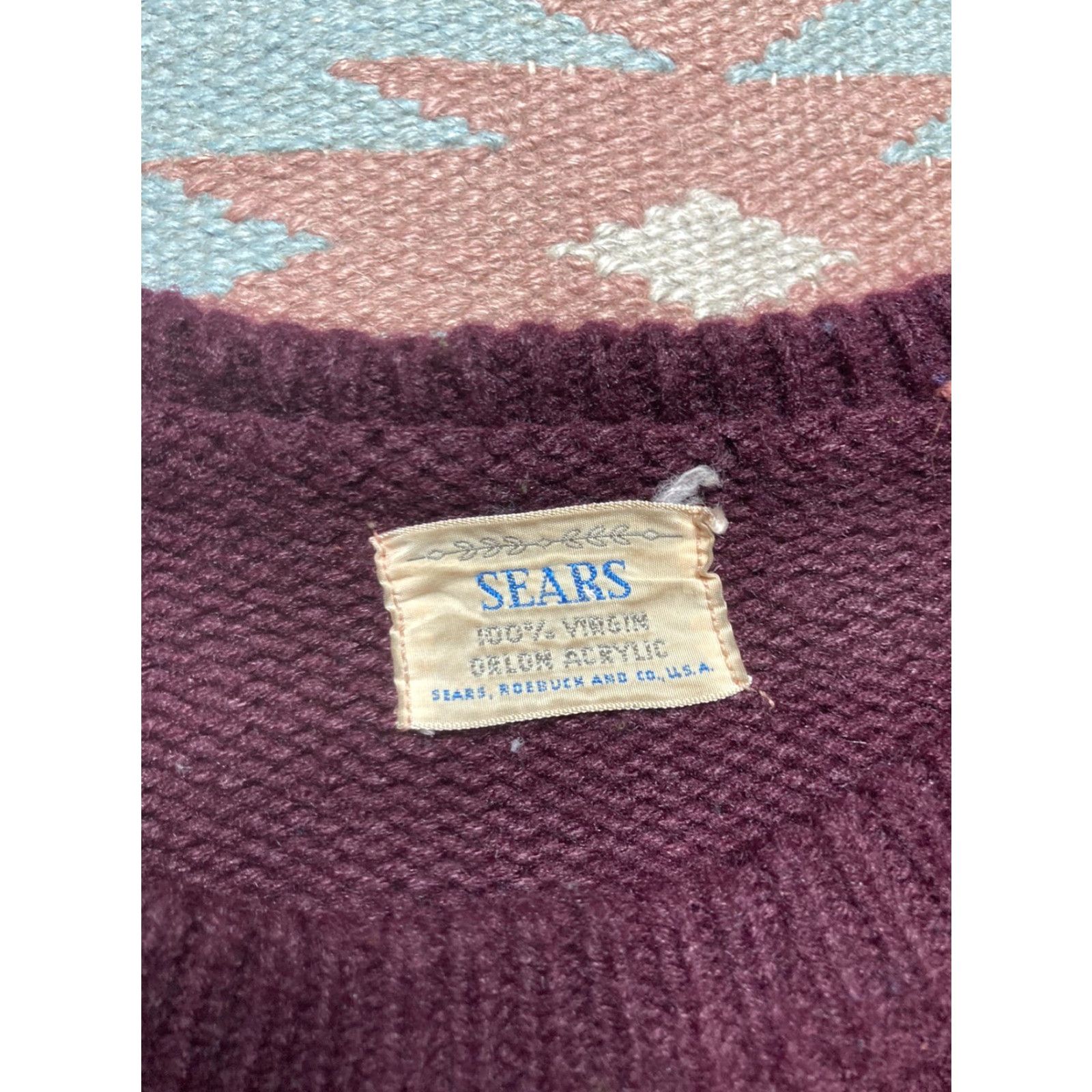 Sears VINTAGE Sears Knit Sweater Orlon Acrylic Red Maroon Half Sleeve Large Boxy (60s) Mens L Size L / US 10 / IT 46 - 3 Thumbnail