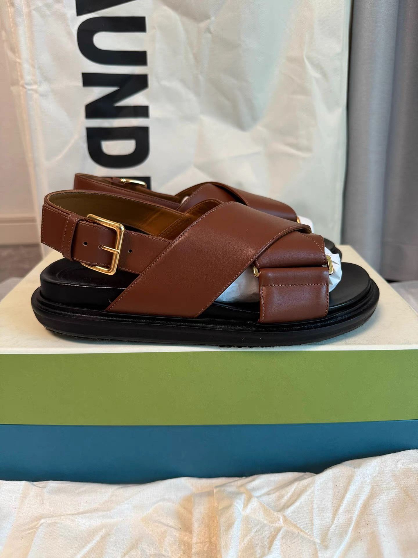 Marni Marni Fussbett New Brown Crisscross Strap Slide Sandals K6 Size US 6 / IT 36 - 3 Thumbnail