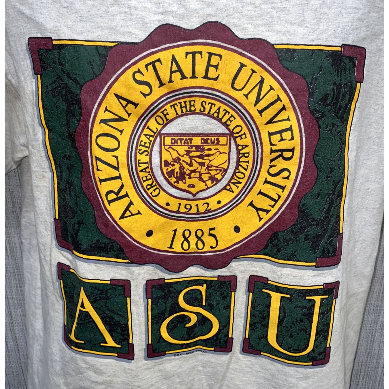 Vintage AllStyle Mens T-Shirt Short Sleeve Gray USA Made ASU Graphic Size L Cotton Regular Fit Size US L / EU 52-54 / 3 - 2 Thumbnail