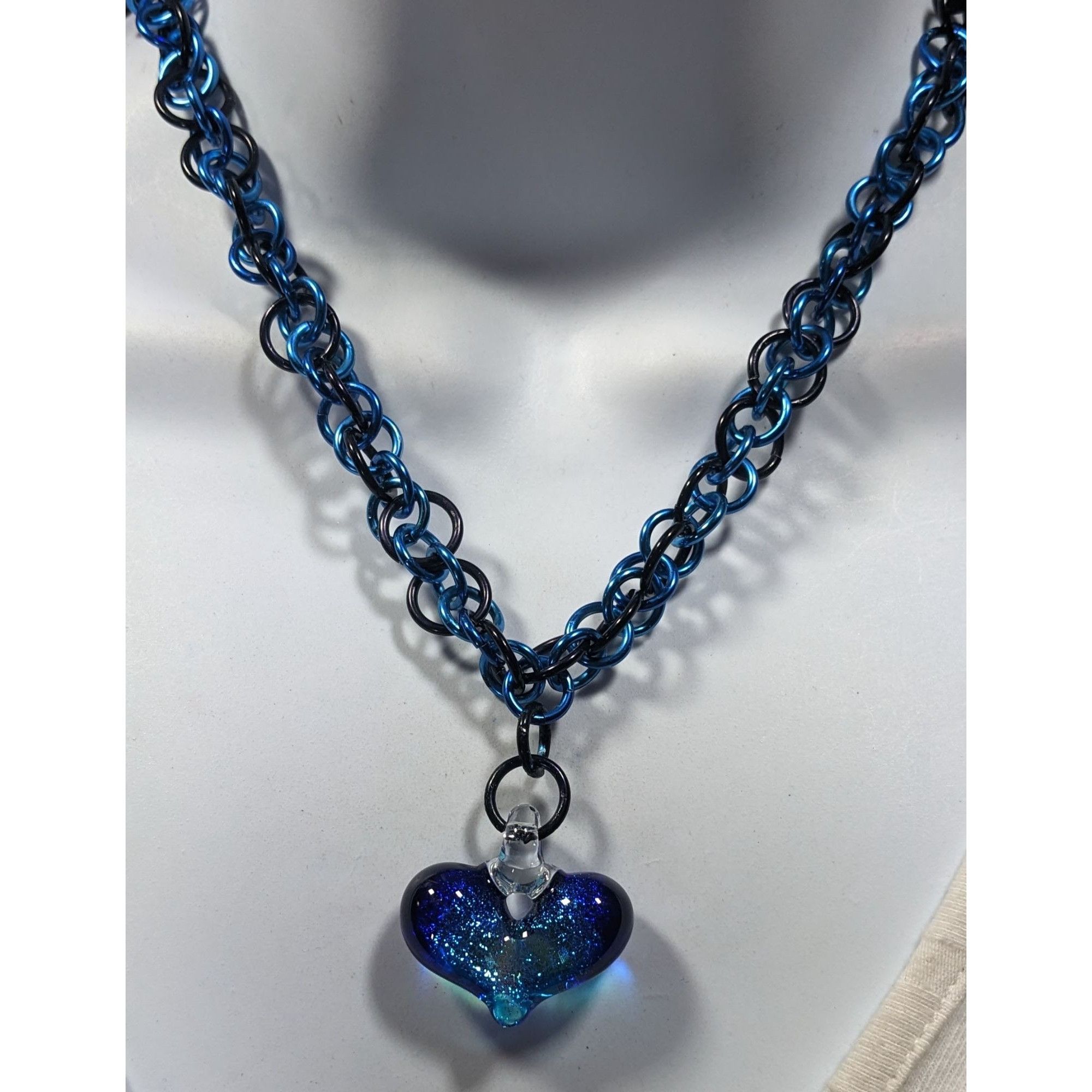 Other Handmade Whimsical Blue Heart And Chainmail Necklace Size ONE SIZE - 6 Thumbnail