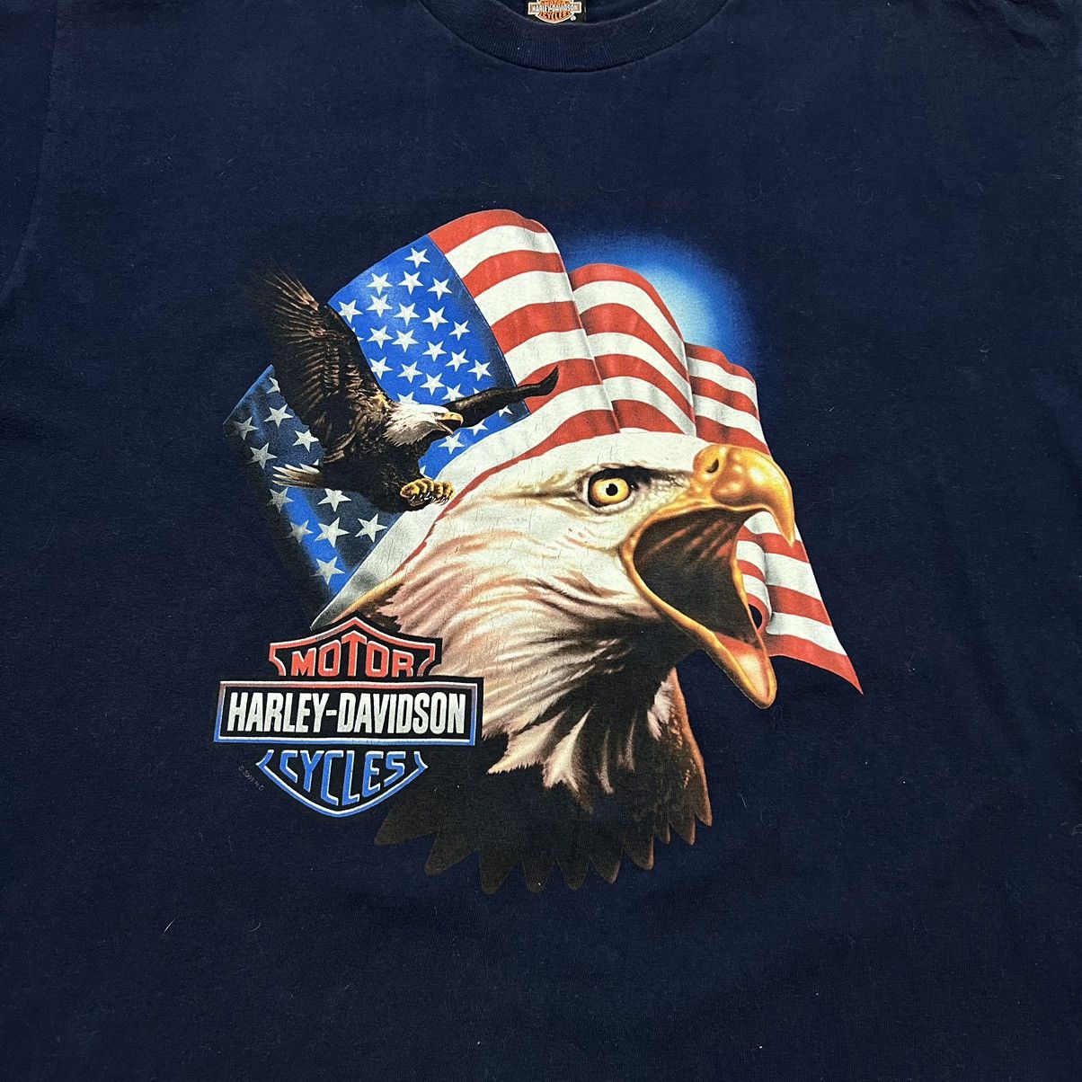 Harley Davidson × Vintage Vintage Harley Davidson Biker Tee Flame Spell Out Eagle Flag Size US XL / EU 56 / 4 - 3 Thumbnail