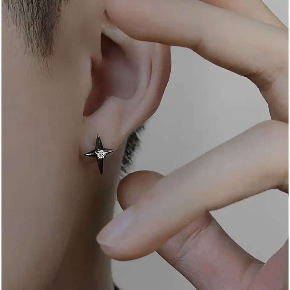 Designer × Jewelry 925 Silver Plated CZ Star Stud Earrings for Men Women Size ONE SIZE - 2 Thumbnail