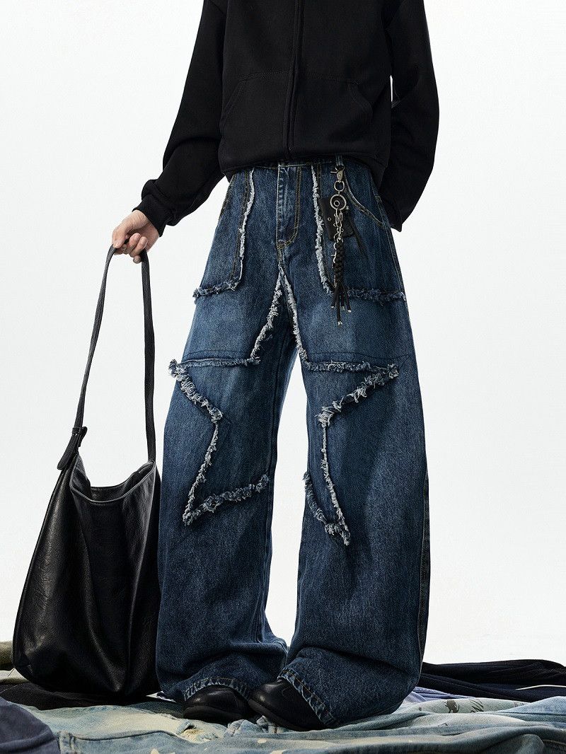 Japanese Brand Men's wide-leg American street style curved star jeans Size US 32 / EU 48 - 4 Thumbnail