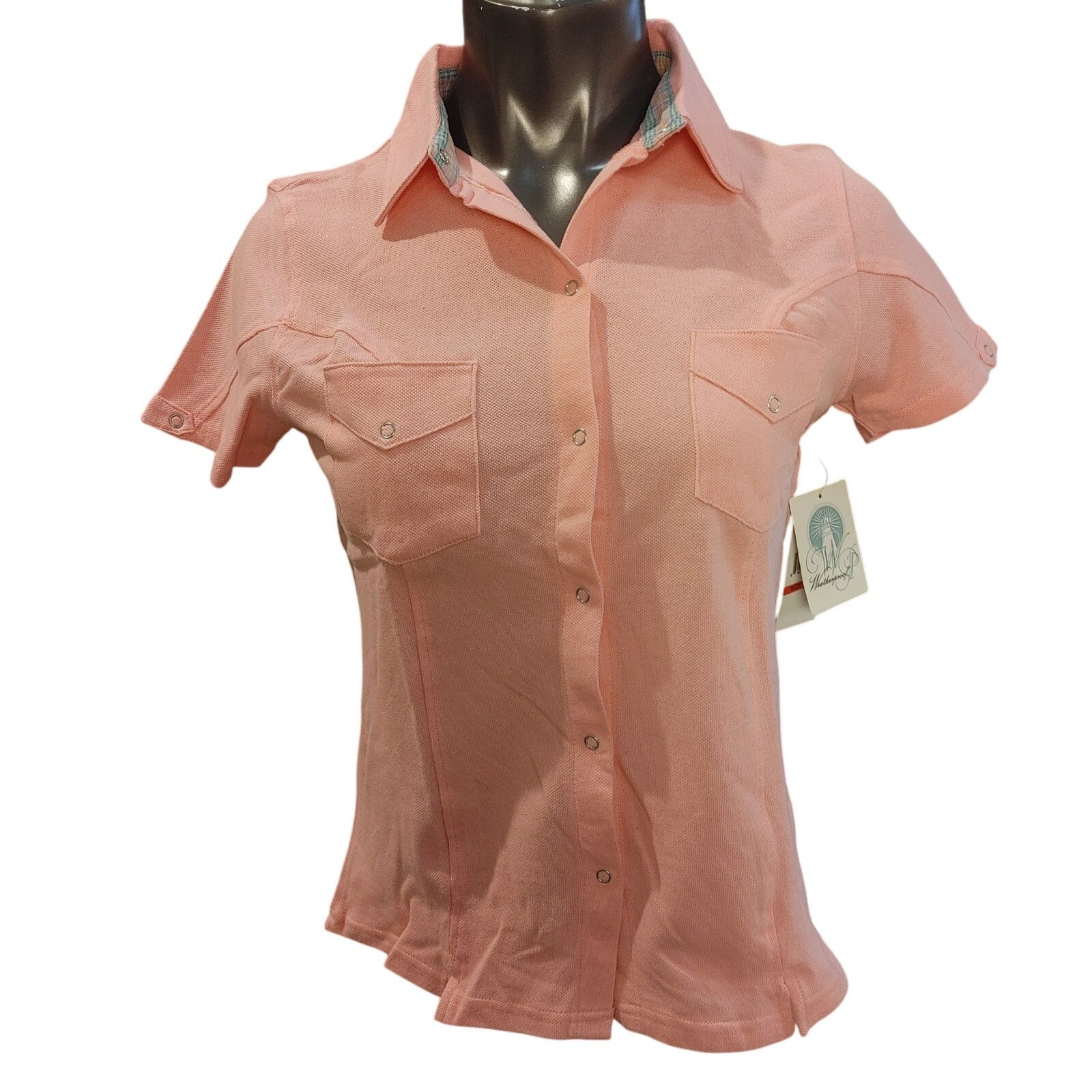 Weatherproof Weatherproof Women's S Light Pink Casual Button Front SS Top Size S / US 4 / IT 40 - 1 Thumbnail