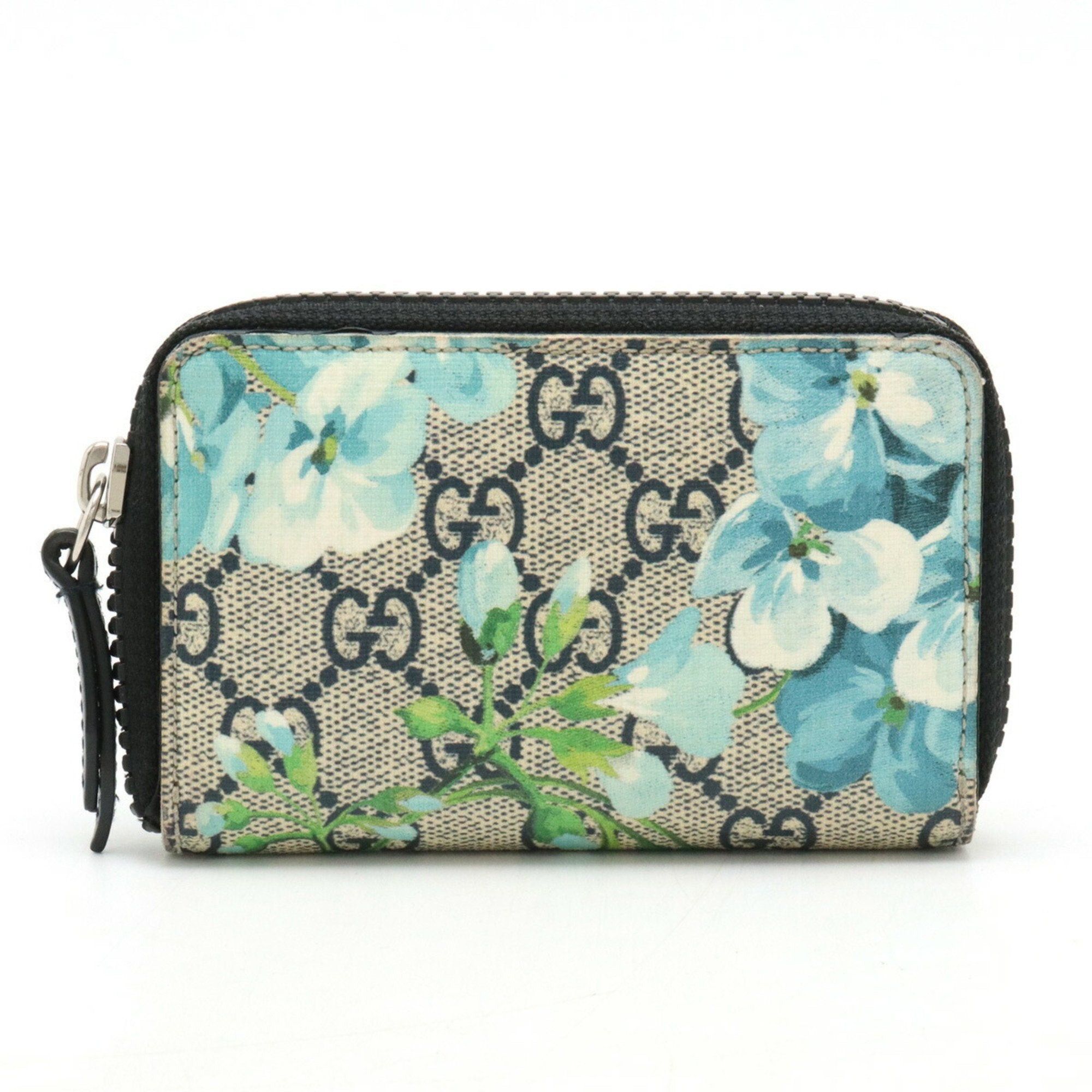 image of Gucci GG Blooms Supreme Round Coin Case Purse Pvc Blue 546354, Women's