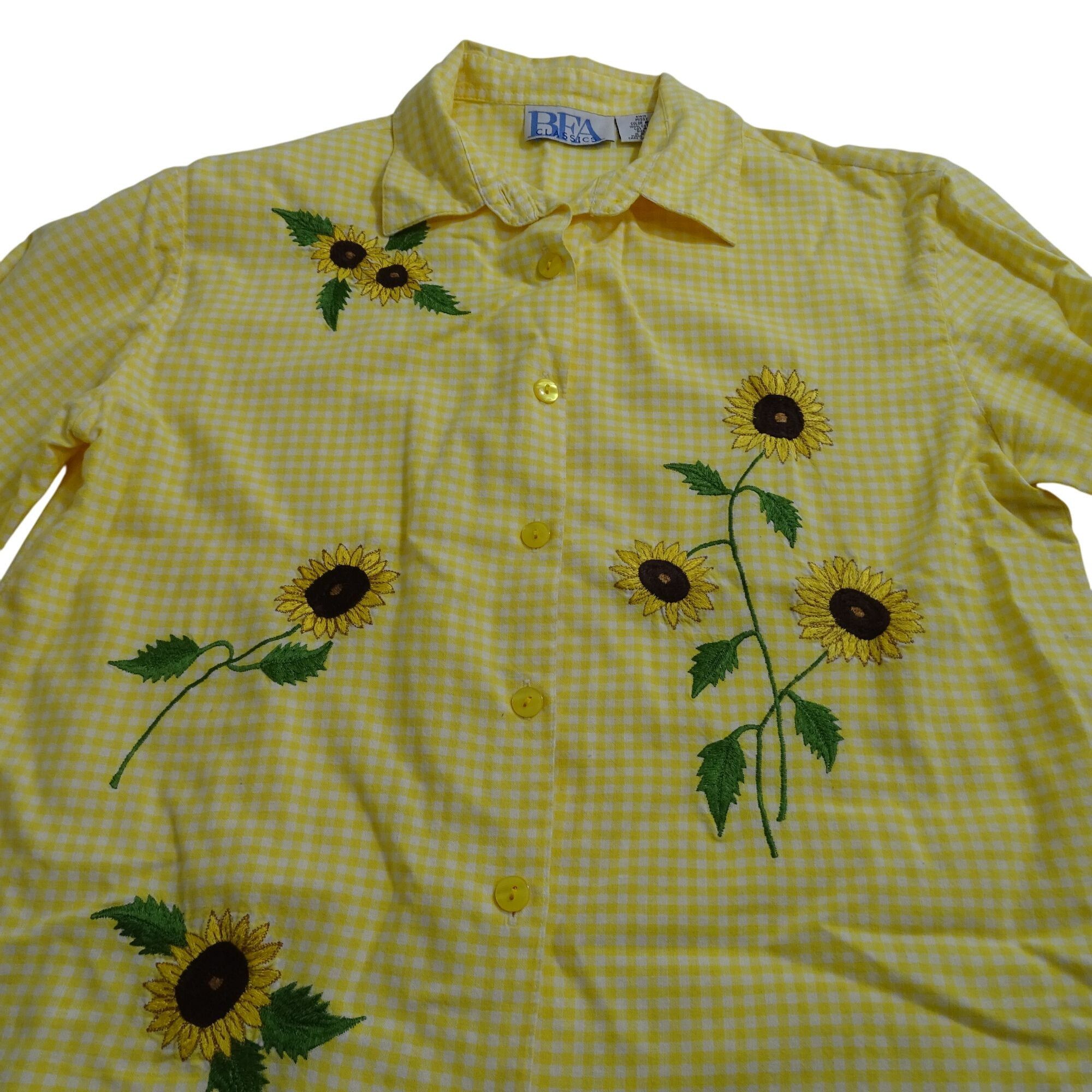 Other Vtg BFA Classics Yellow Gingham Sunflower Embroidery Button Size M / US 6-8 / IT 42-44 - 2 Thumbnail