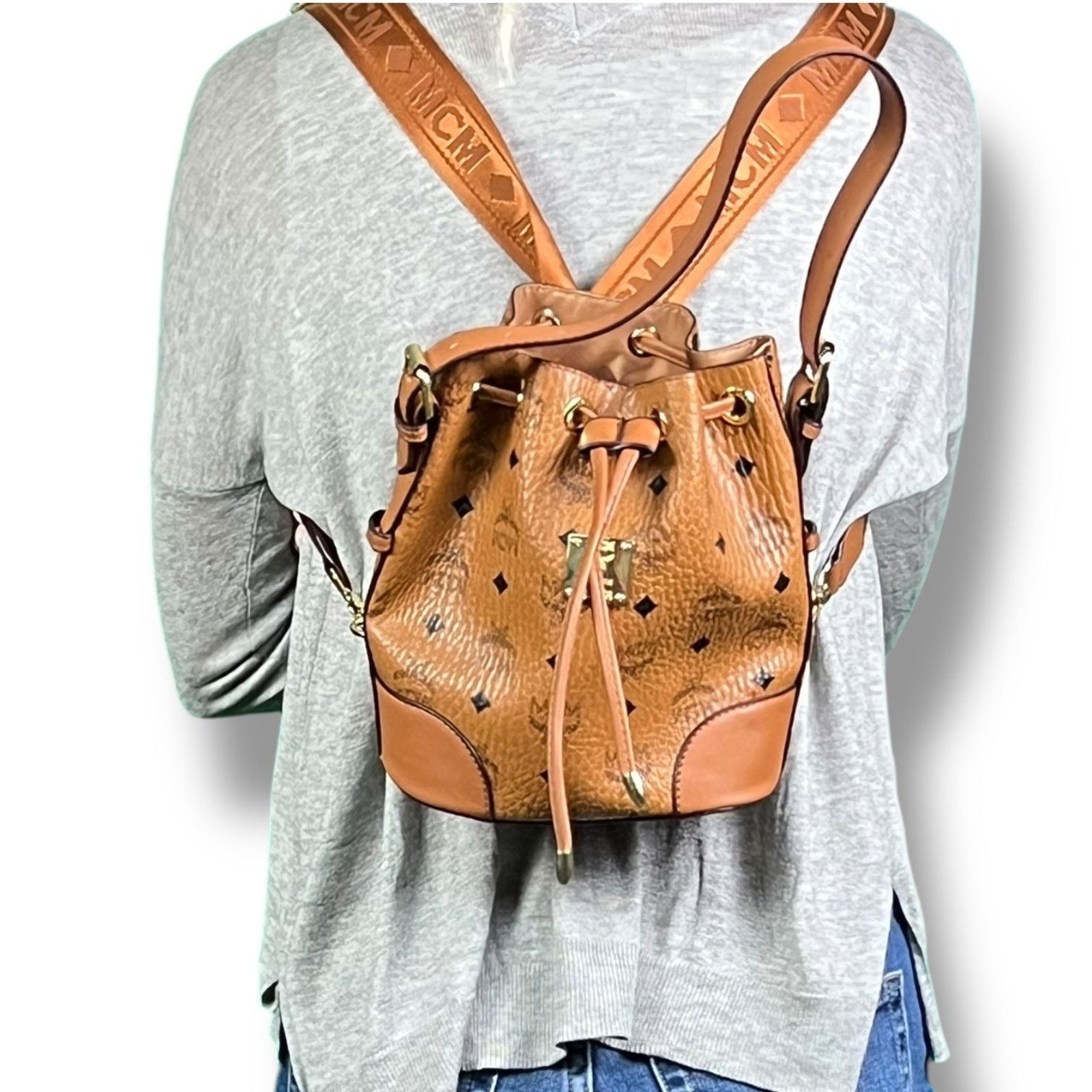 MCM MCM Visetos Cognac Leather Top Handle Purse Straps Size ONE SIZE - 2 Thumbnail