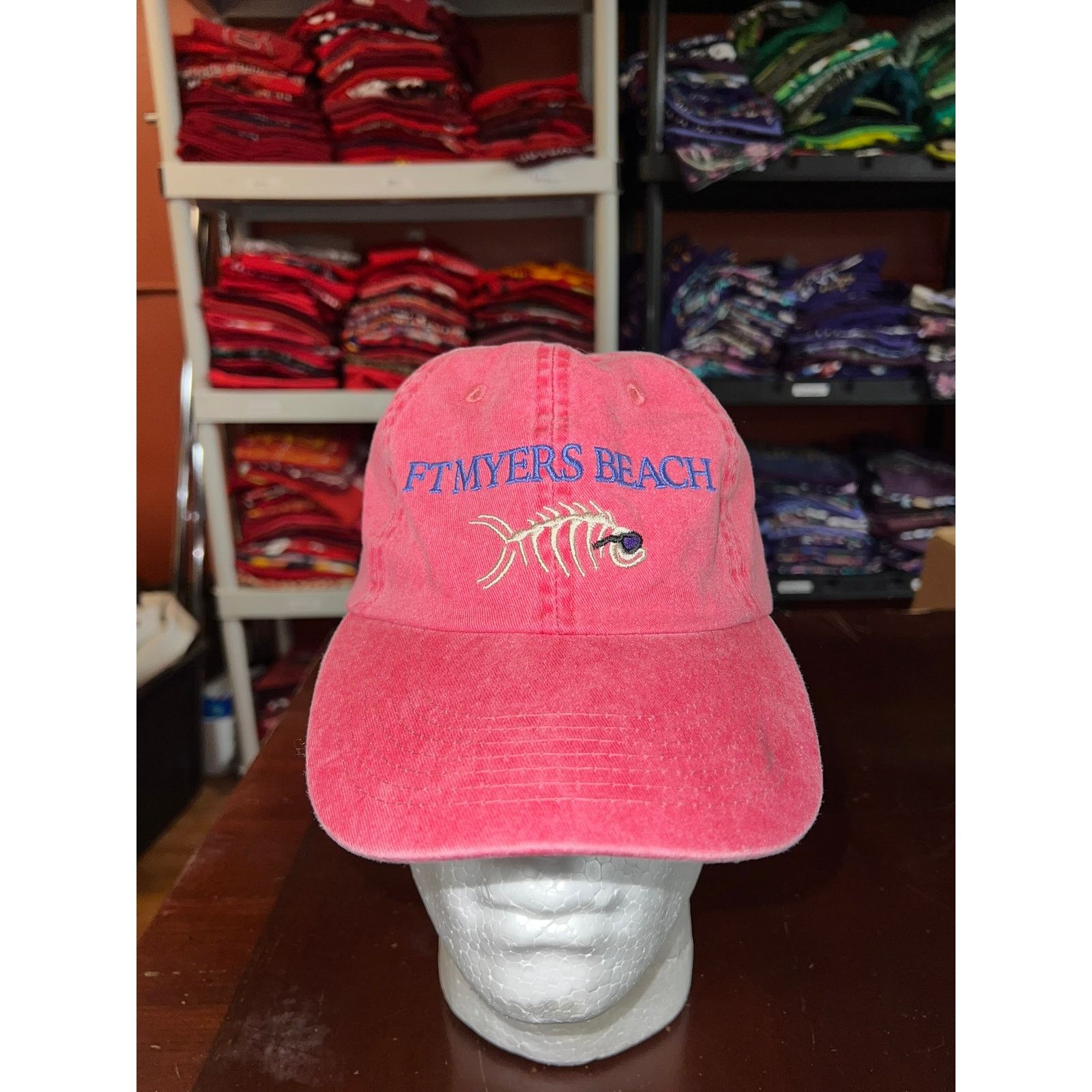 Vintage Vintage Fort Myers Beach Hat Cap Fish Pink VTG OS Stained Size ONE SIZE - 1 Thumbnail