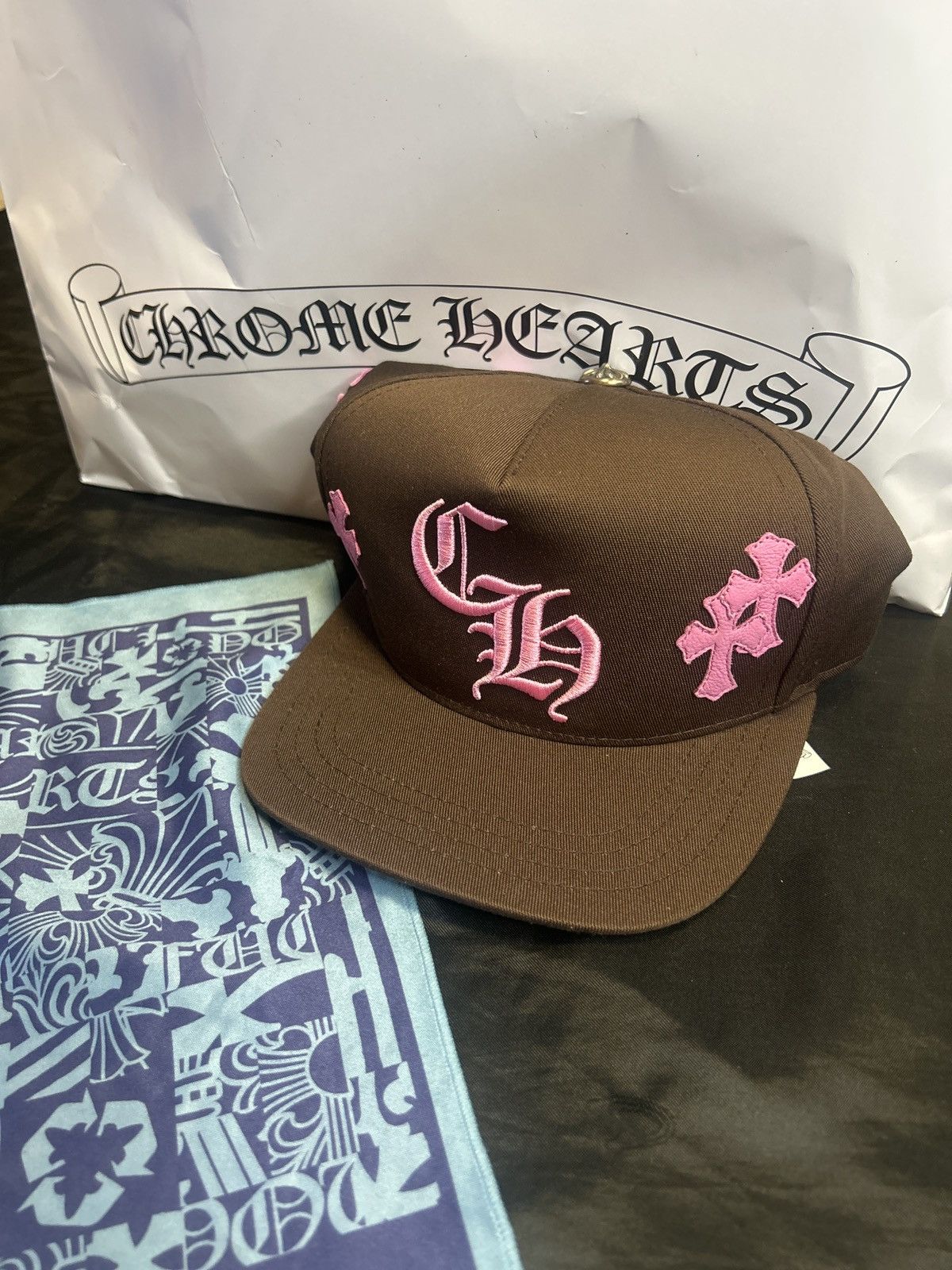 Chrome Hearts Chrome Hearts Brown/Pink Cross Patch Hat | Grailed