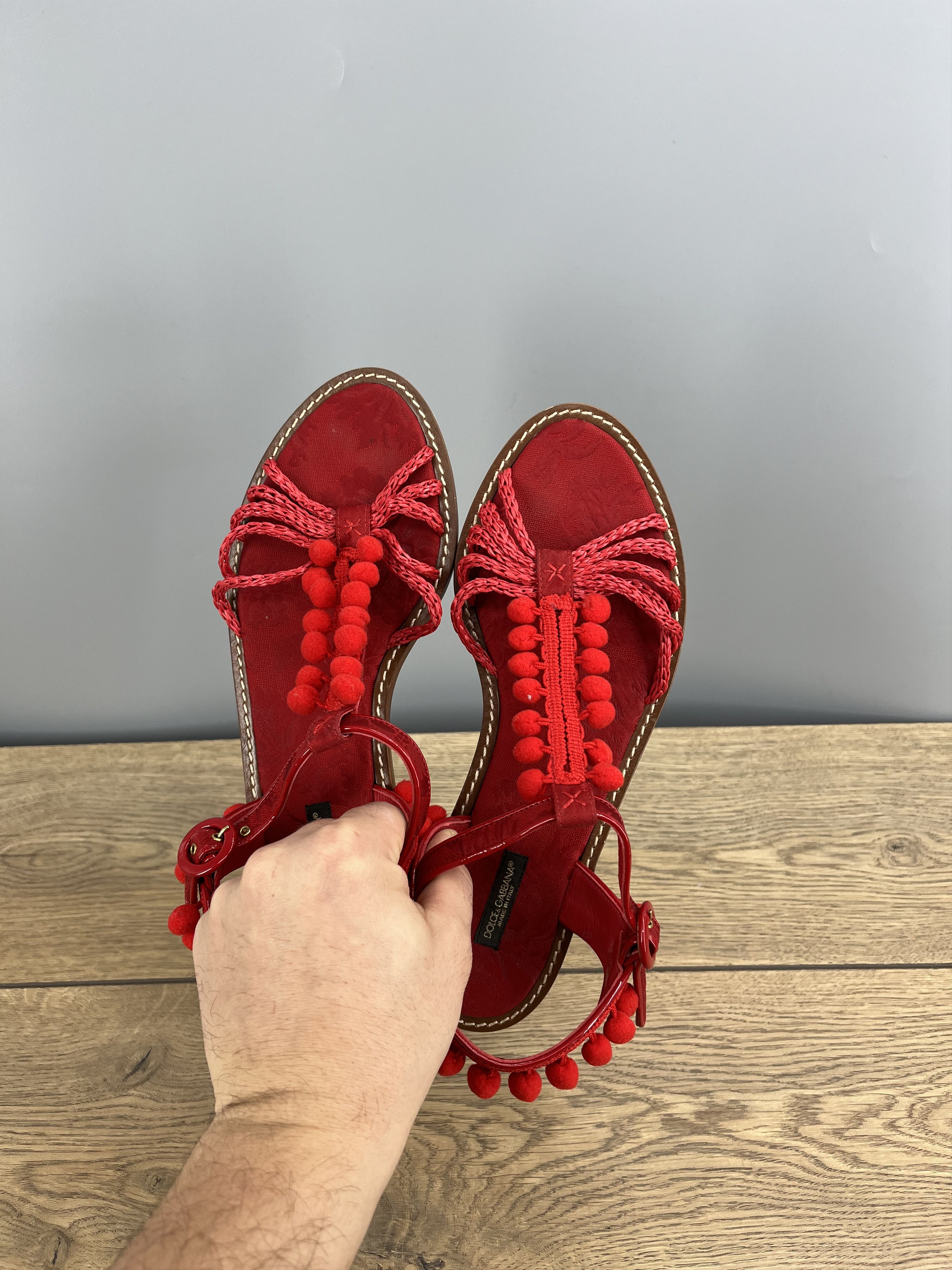 Dolce & Gabbana Vintage Dolce & Gabbana Red Leather Sandals Pom Pom Size US 9 / IT 39 - 5 Thumbnail
