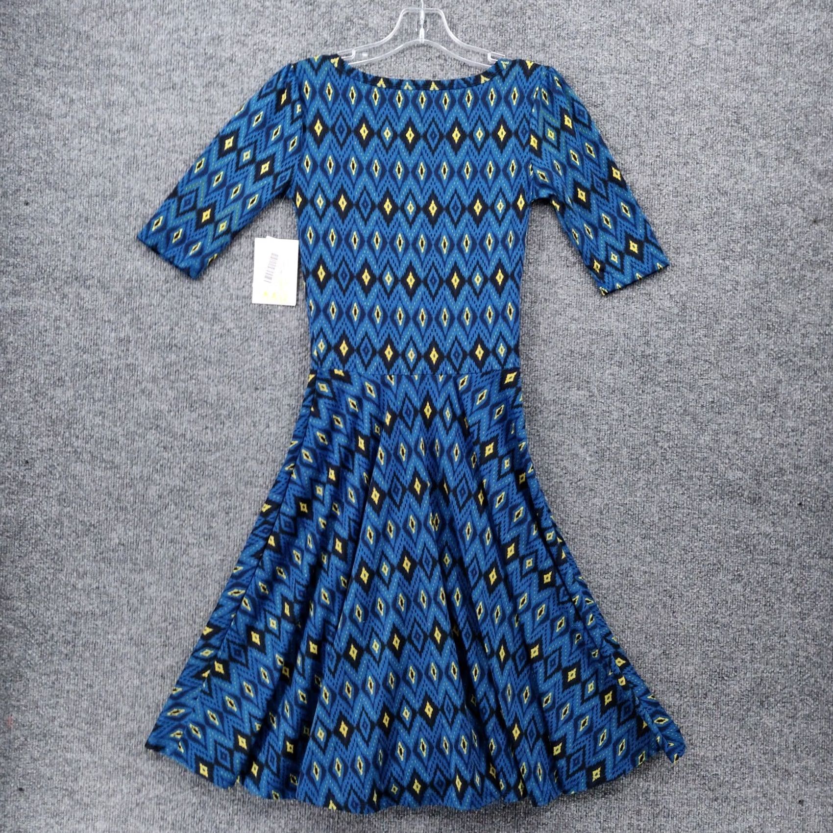 Vintage LulaRoe Dress Womens XXS 2XS Blue Fit & Flare Diamond Pattern Half Sleeve Pullover Knee Length Casual Party Workwear Womens Size XXS / US 00 / IT 34 - 2 Thumbnail