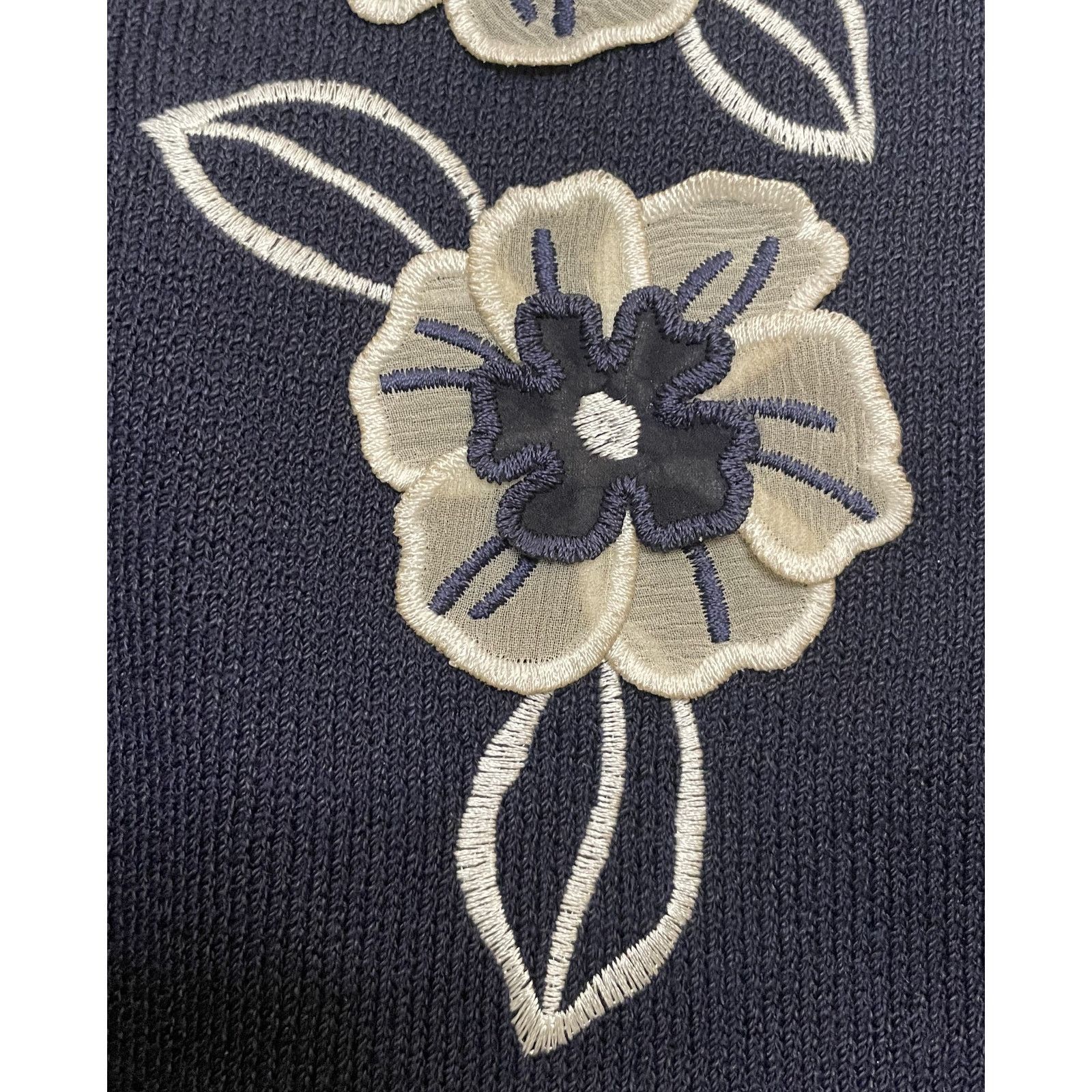 St. John St John Navy Blue White Floral Trim Cardigan Sweater XL Size XL / US 12-14 / IT 48-50 - 6 Thumbnail