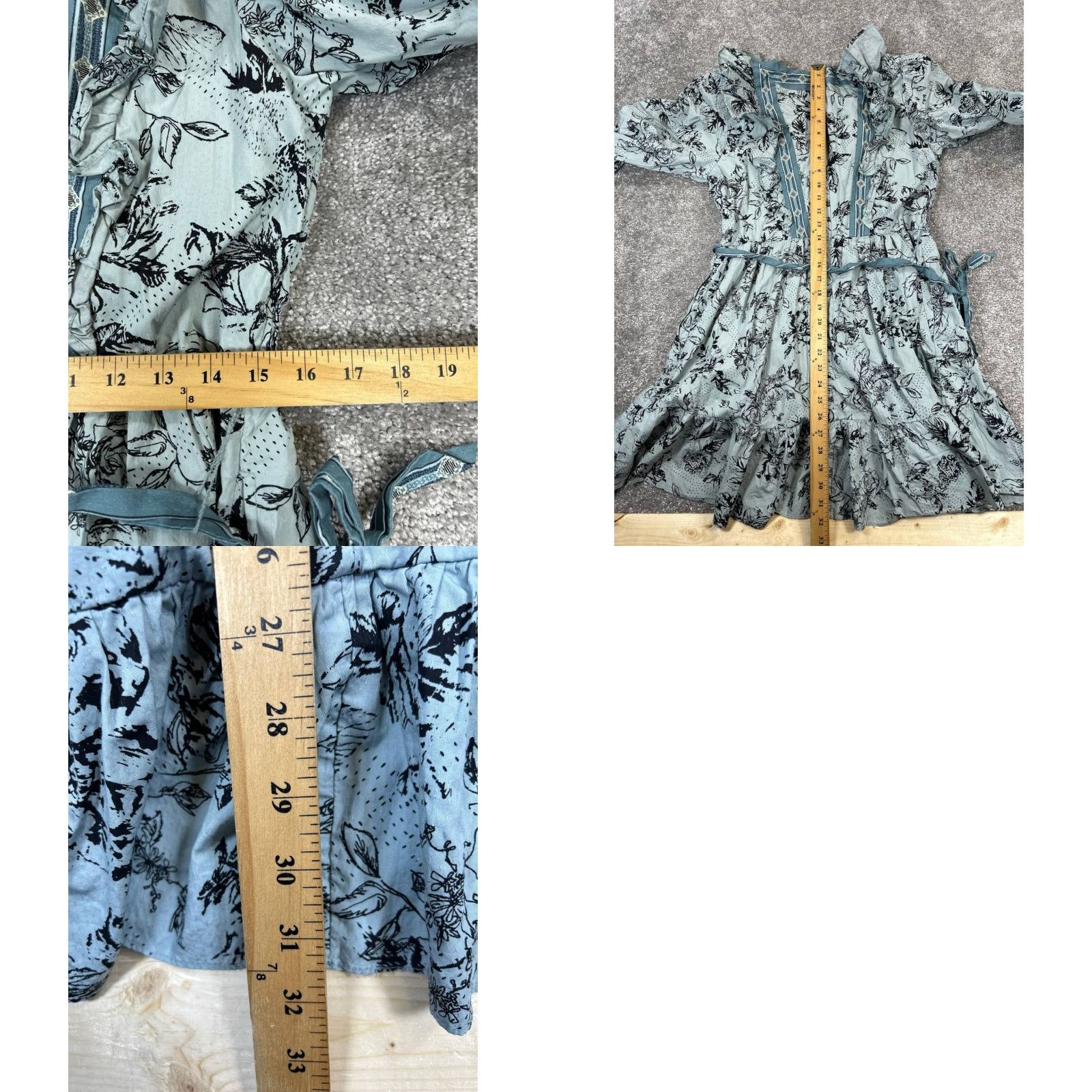 Anthropologie Anthropologie Dress Blouson Womens L Blue Floral Cotton Wrap 3/4 Sleeve V-Neck Tie Short A-Line, Party/Cocktail, Spring Summer Fall, Regular Shirt? Size L / US 10 / IT 46 - 8 Thumbnail