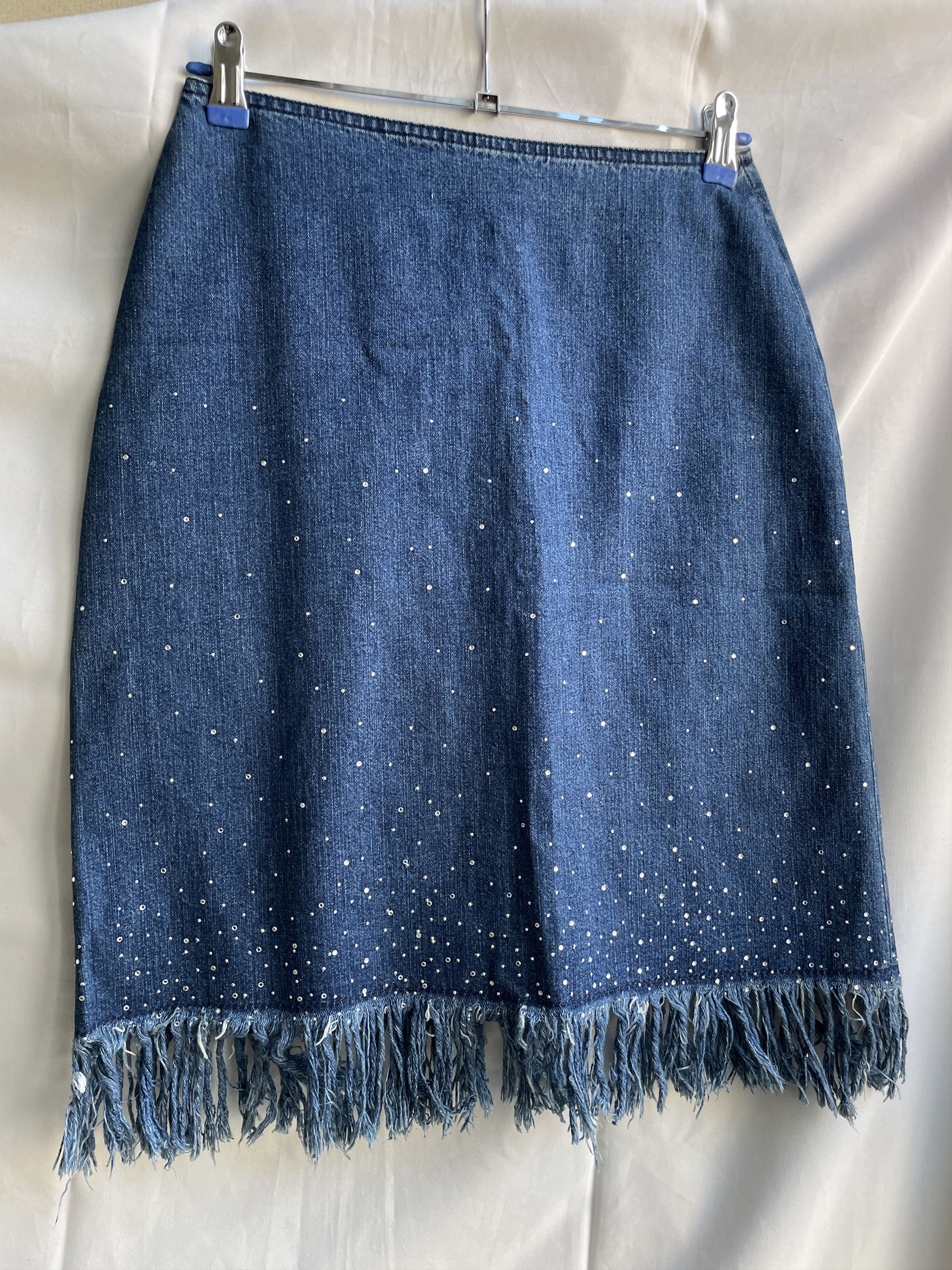 Fendi Fendi Vintage 00s Rhinestone Fringe Denim Midi Skirt Size 28 Size 28" / US 6 / IT 42 - 3 Thumbnail