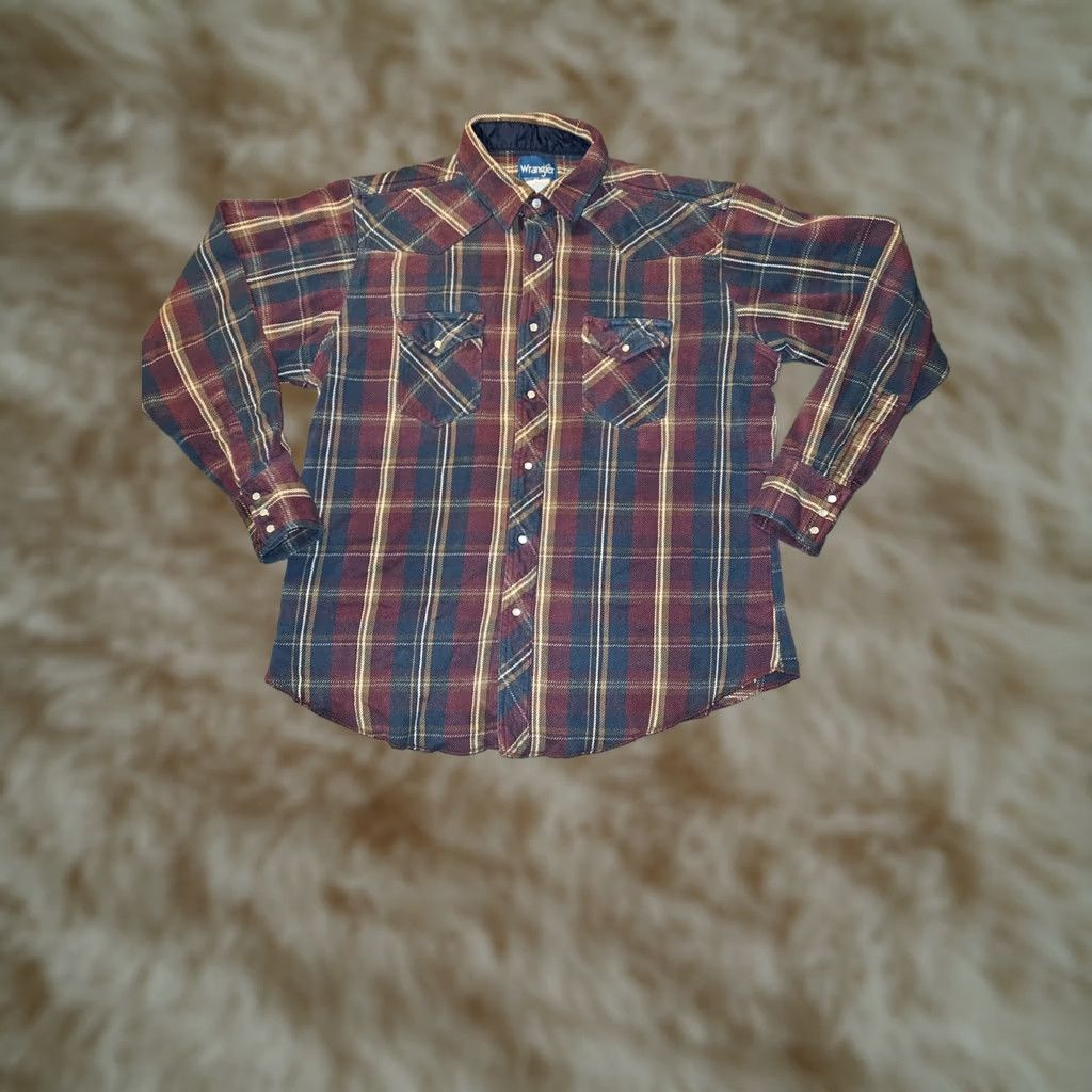 Wrangler VINTAGE Wrangler Flannel Shacket Men XL Plaid Long Sleeve Snap Cowboy Retro Surged Hem Pockets Easy Care Button-Up Collection Size US XL / EU 56 / 4 - 1 Thumbnail