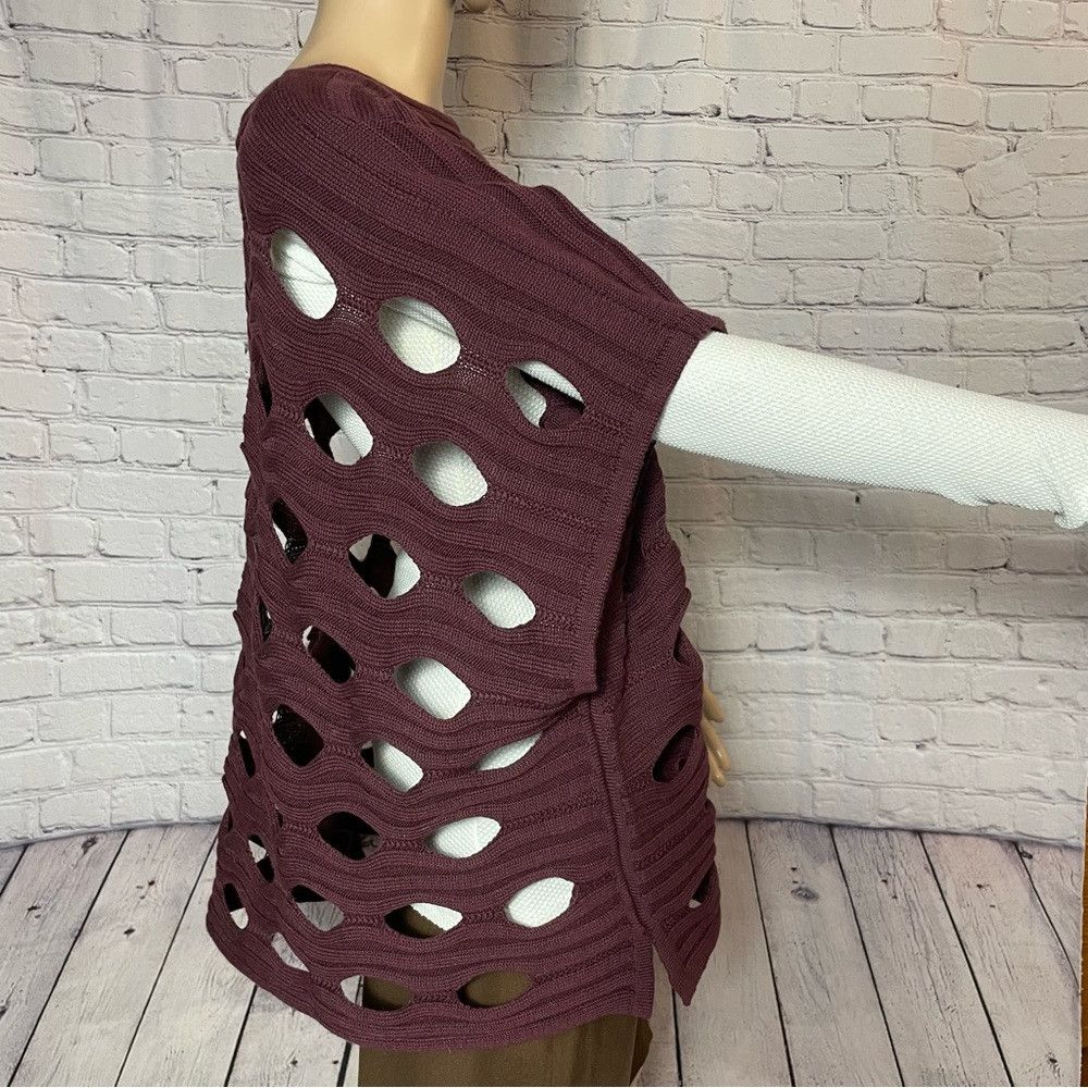 Other Katherine Barclay Knit Burgundy Cotton Blend Poncho Cape Si Size M / US 6-8 / IT 42-44 - 4 Thumbnail