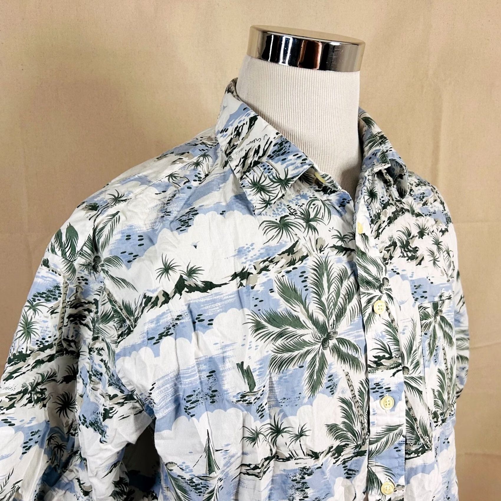 J.Crew J.CREW Button-Up Short Sleeve Hawaiian Aloha Shirt Palm Trees Beach White Cotton L Men Size US L / EU 52-54 / 3 - 2 Thumbnail