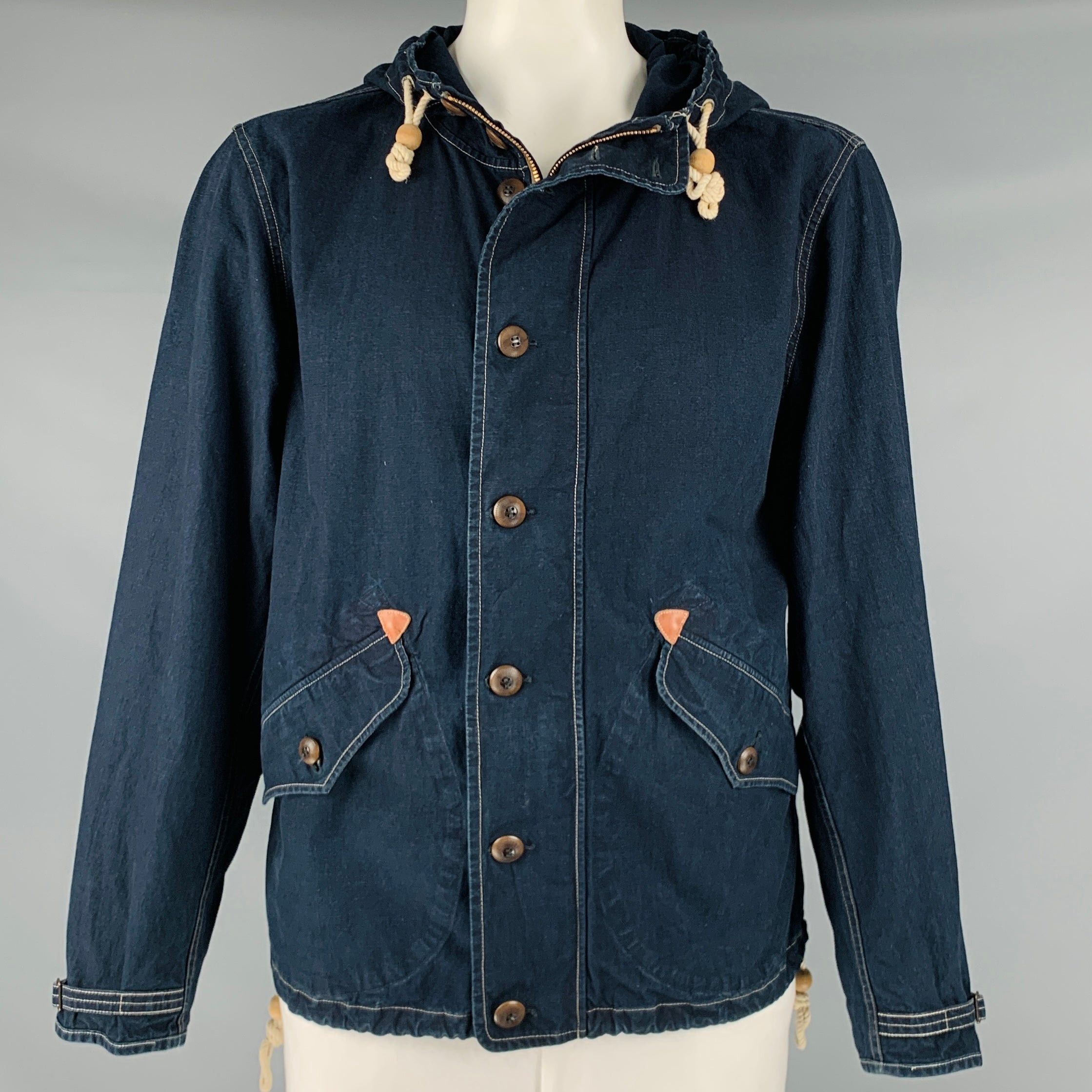 image of Rrl Ralph Lauren Indigo Cotton Hooded Jacket, Men's (Size Large)
