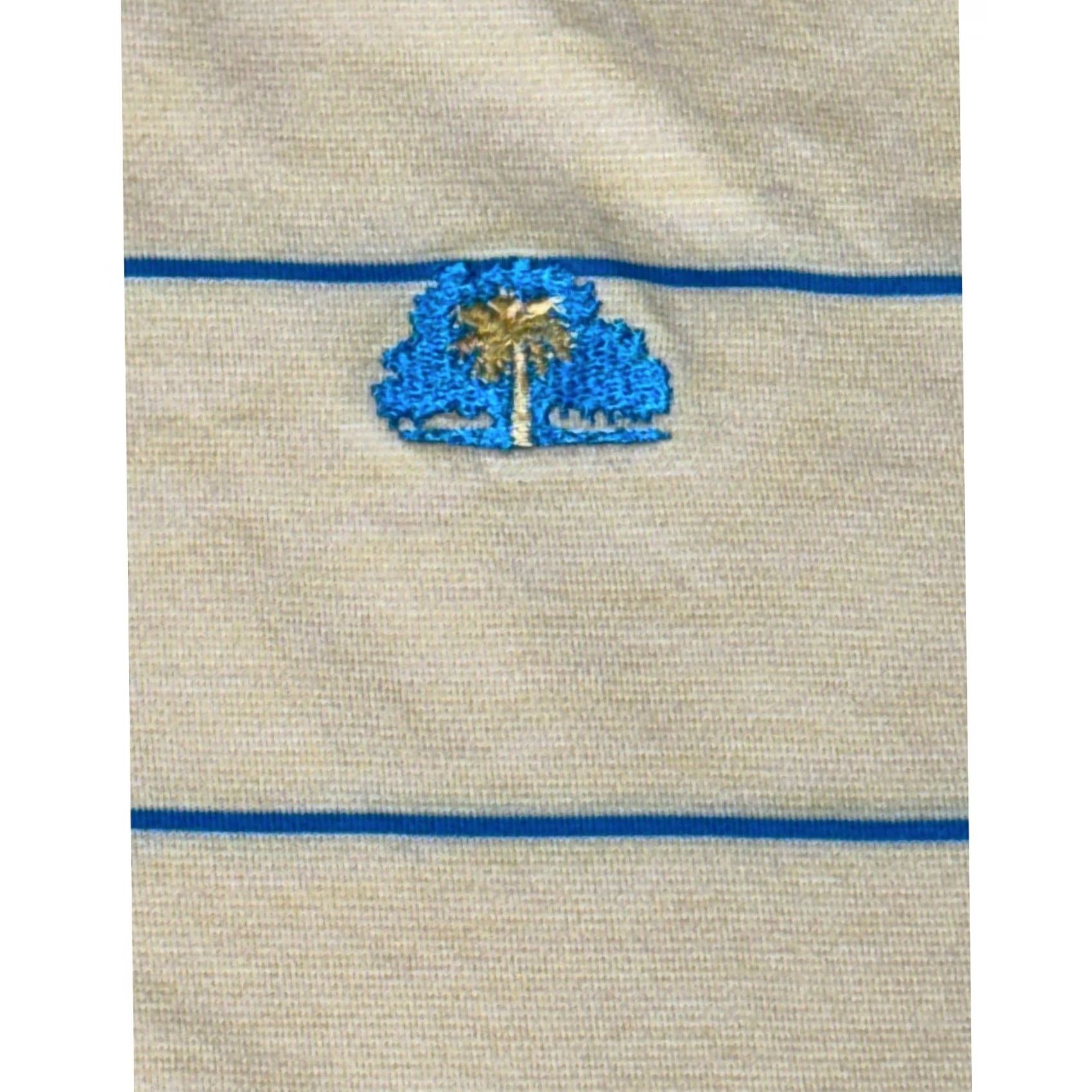Peter Millar VINTAGE Peter Millar Mens Polo Shirt Large Beige Blue Striped Palm Tree Cotton Golf Size US L / EU 52-54 / 3 - 3 Thumbnail