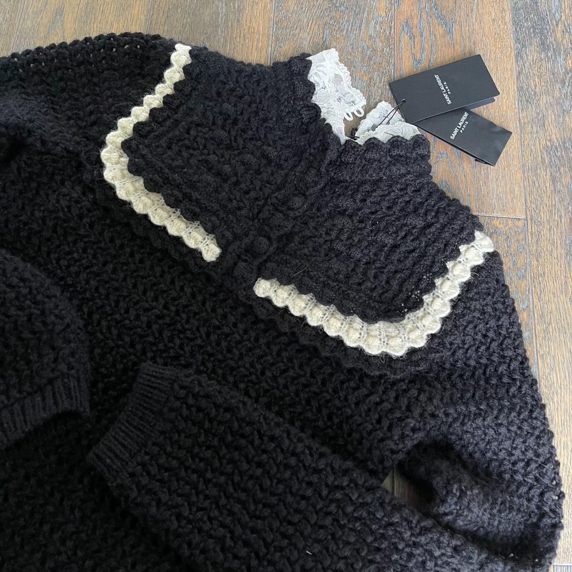 Saint Laurent Paris Saint Laurent Black Crochet Sweater Size M / US 6-8 / IT 42-44 - 1 Thumbnail