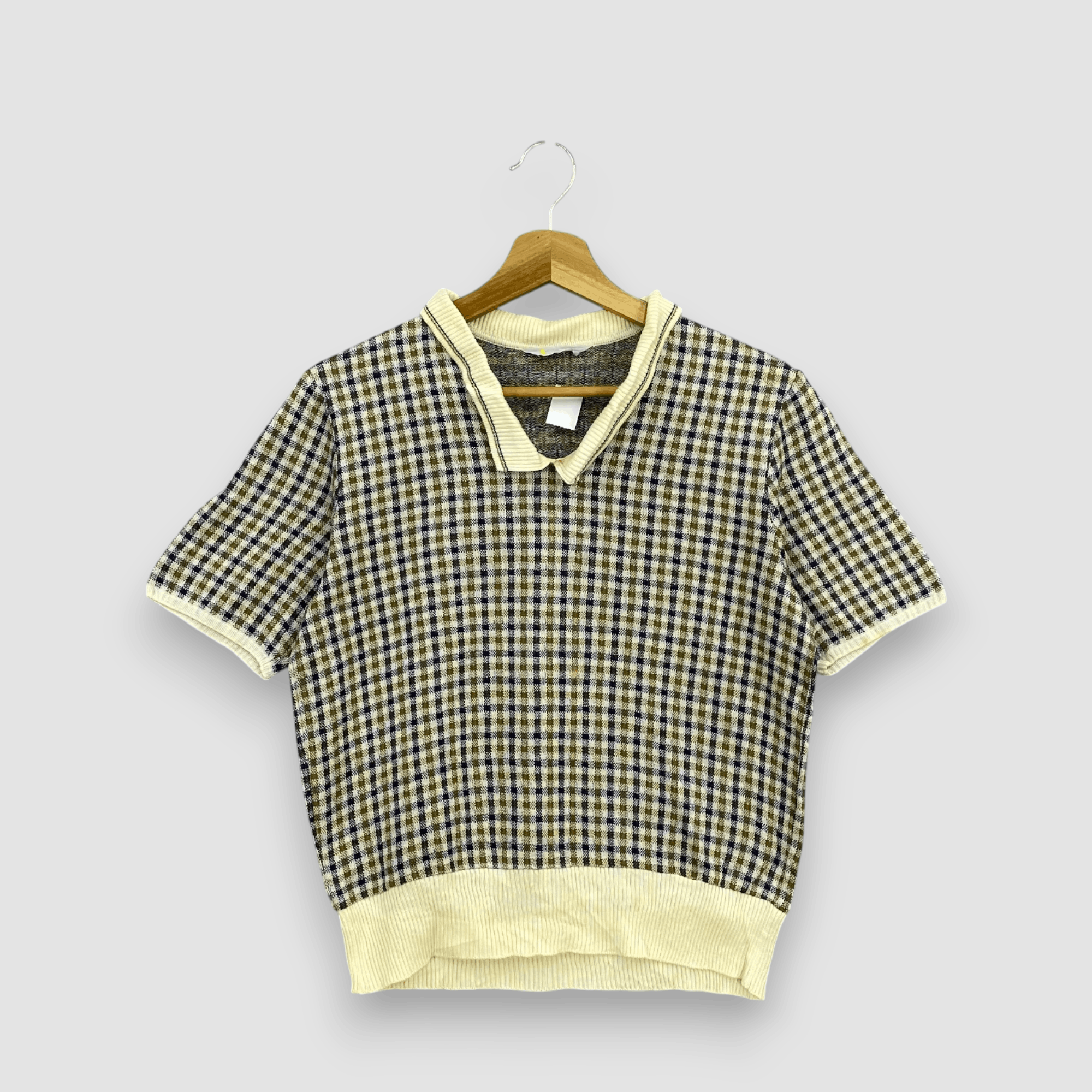 Aquascutum Vintage 90s Aquascutum Knit V-Neck Polo Shirt Plaid Pattern Size US S / EU 44-46 / 1 - 1 Thumbnail