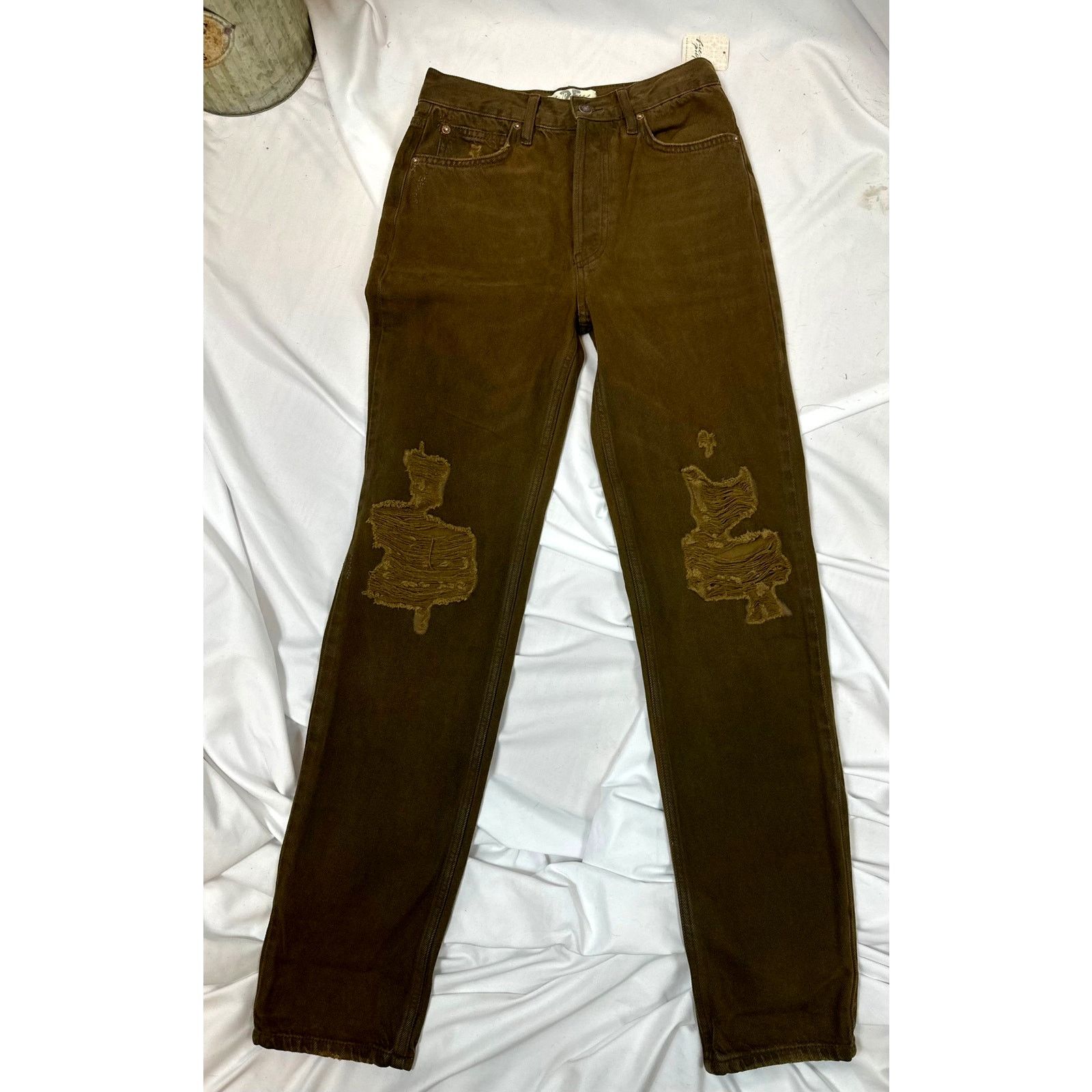 Free People Free People The Lasso Distressed Straight-leg Jeans Brown 25 Size 25" / US 0 / IT 36 - 6 Thumbnail