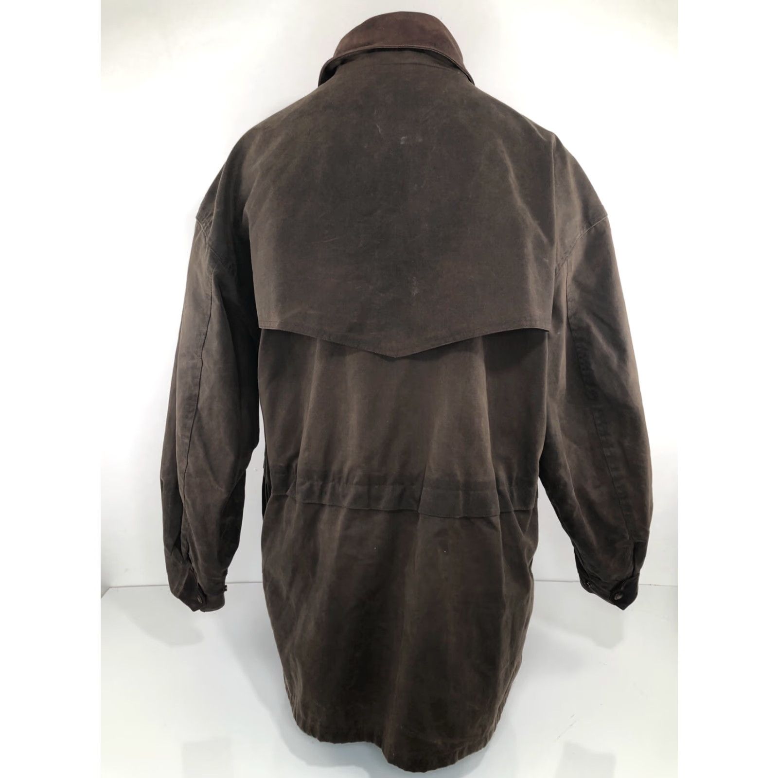 Vintage THE AUSTRALIAN OUTBACK COLLECTION OILSKIN Ranch XL - LEATHER TRIM Duster Jacket Shirt Mens XL Brown Oilskin Cotton Leather Trim Walkabout Field Chore Size US XL / EU 56 / 4 - 4 Thumbnail