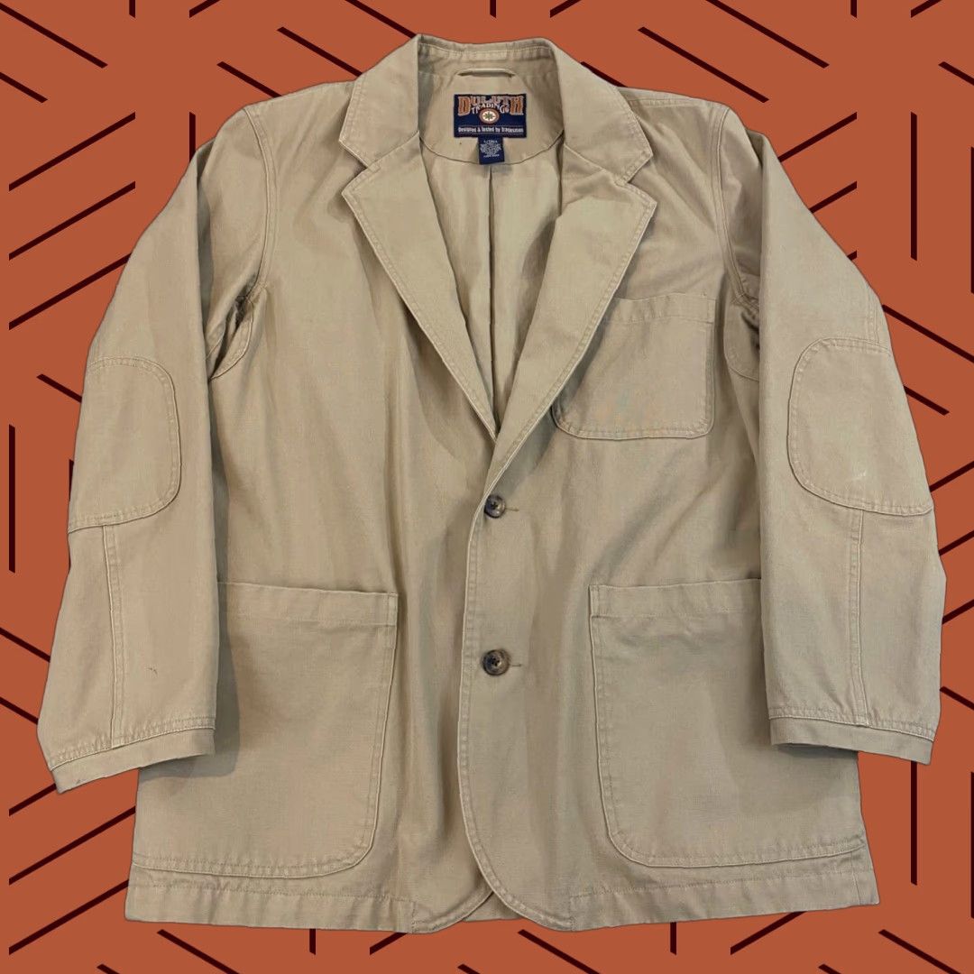 DULUTH TRADING CO Blazer Mens Large Tall Brown Cotton Sport Coat Two-Button