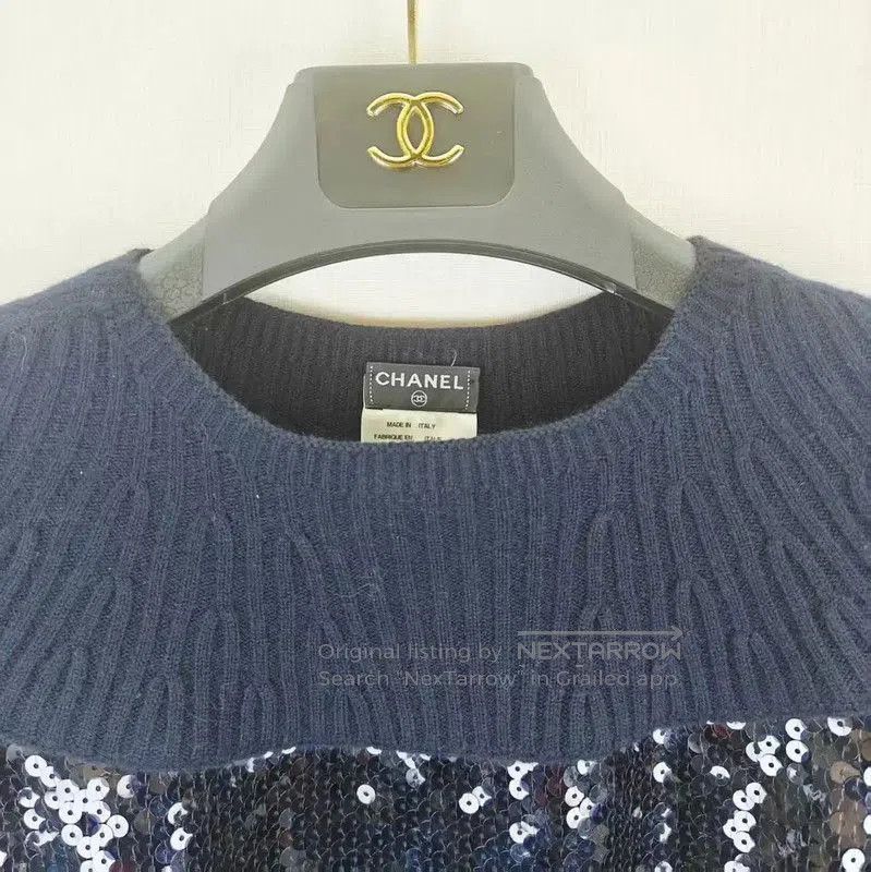 Chanel Chanel Navy Cotton Blend T-Shirt . Size L / US 10 / IT 46 - 3 Thumbnail