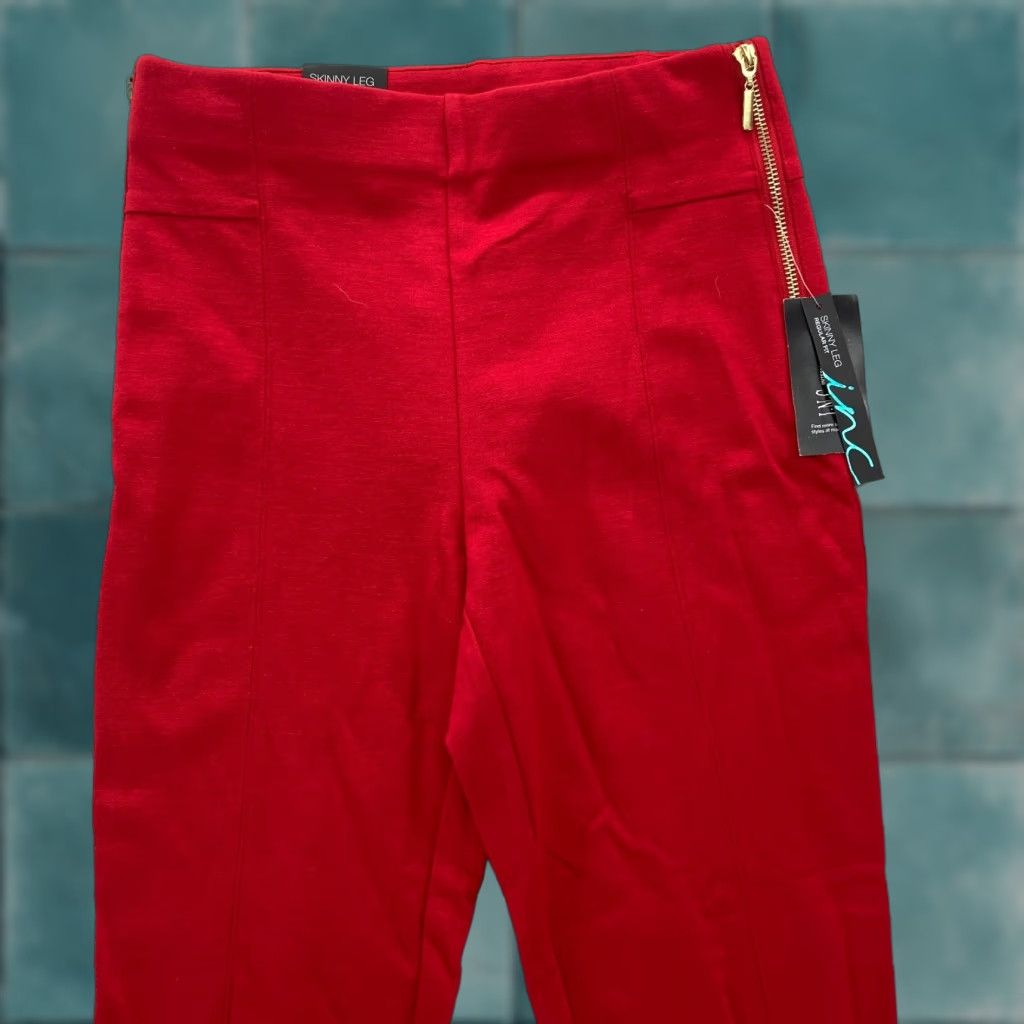 Vintage INC International Concepts Skinny Ankle Pants Women 6P Petite Red Stretch NWT Pants Size 28" / US 6 / IT 42 - 1 Thumbnail