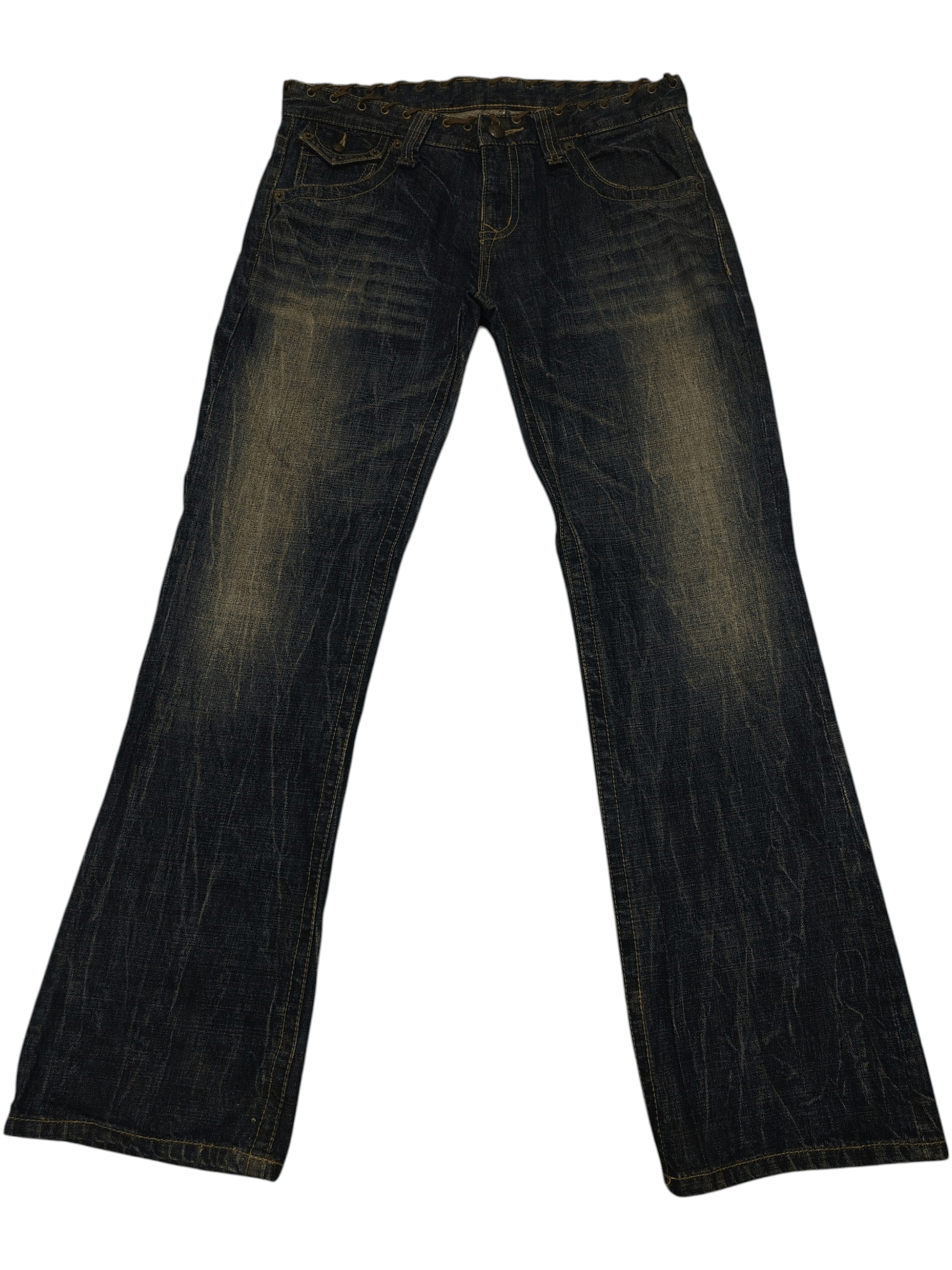 Who Decides War Japanese Army of no! Lace Waist & pocket Flared Jeans Size US 33 - 2 Thumbnail